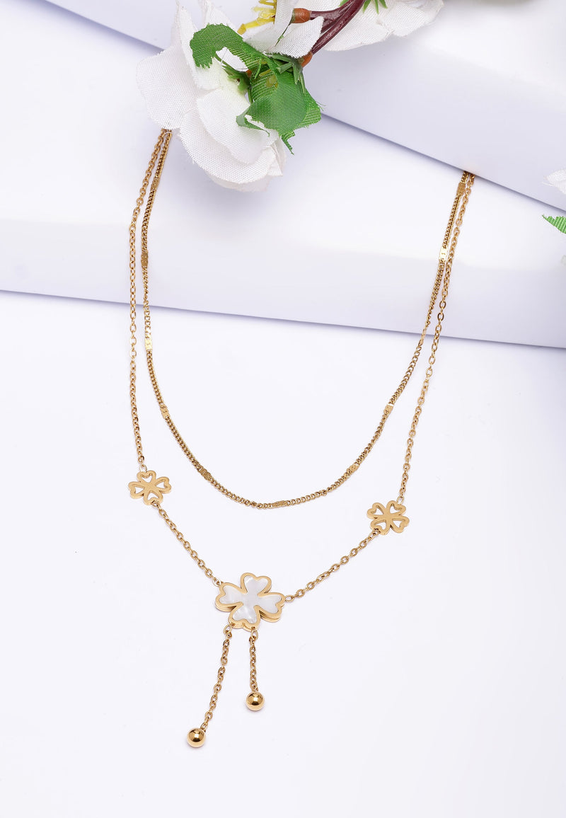 Double Layered Floral Tassel Chain Necklace