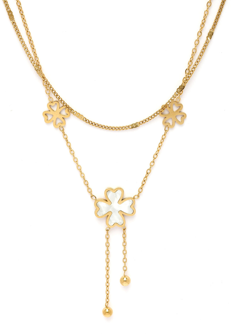 Double Layered Floral Tassel Chain Necklace