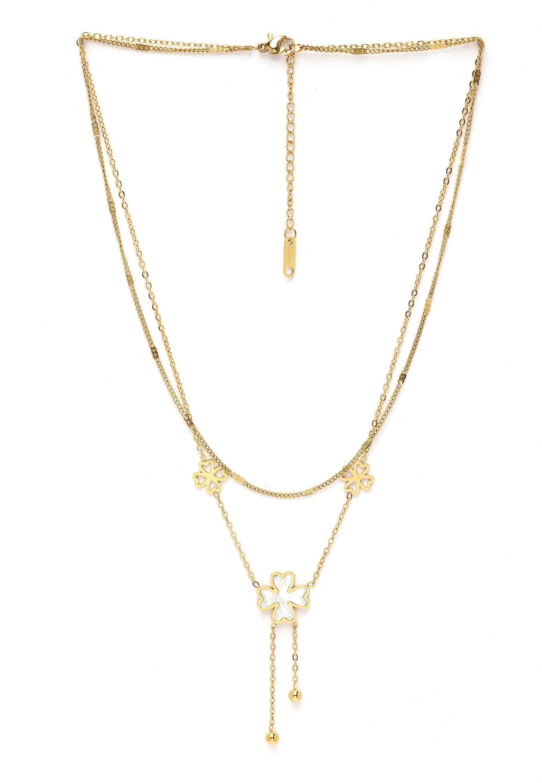 Double Layered Floral Tassel Chain Necklace