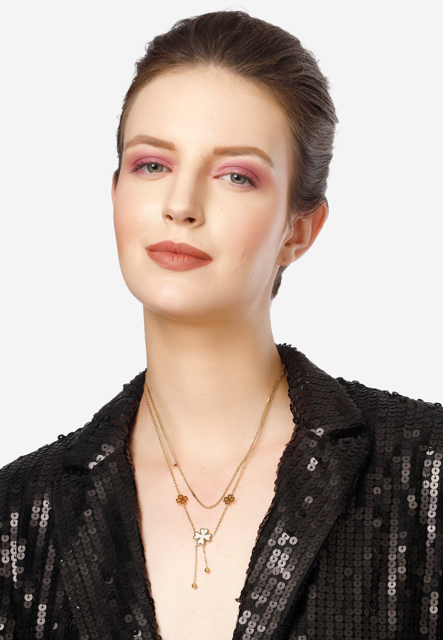 Double Layered Floral Tassel Chain Necklace