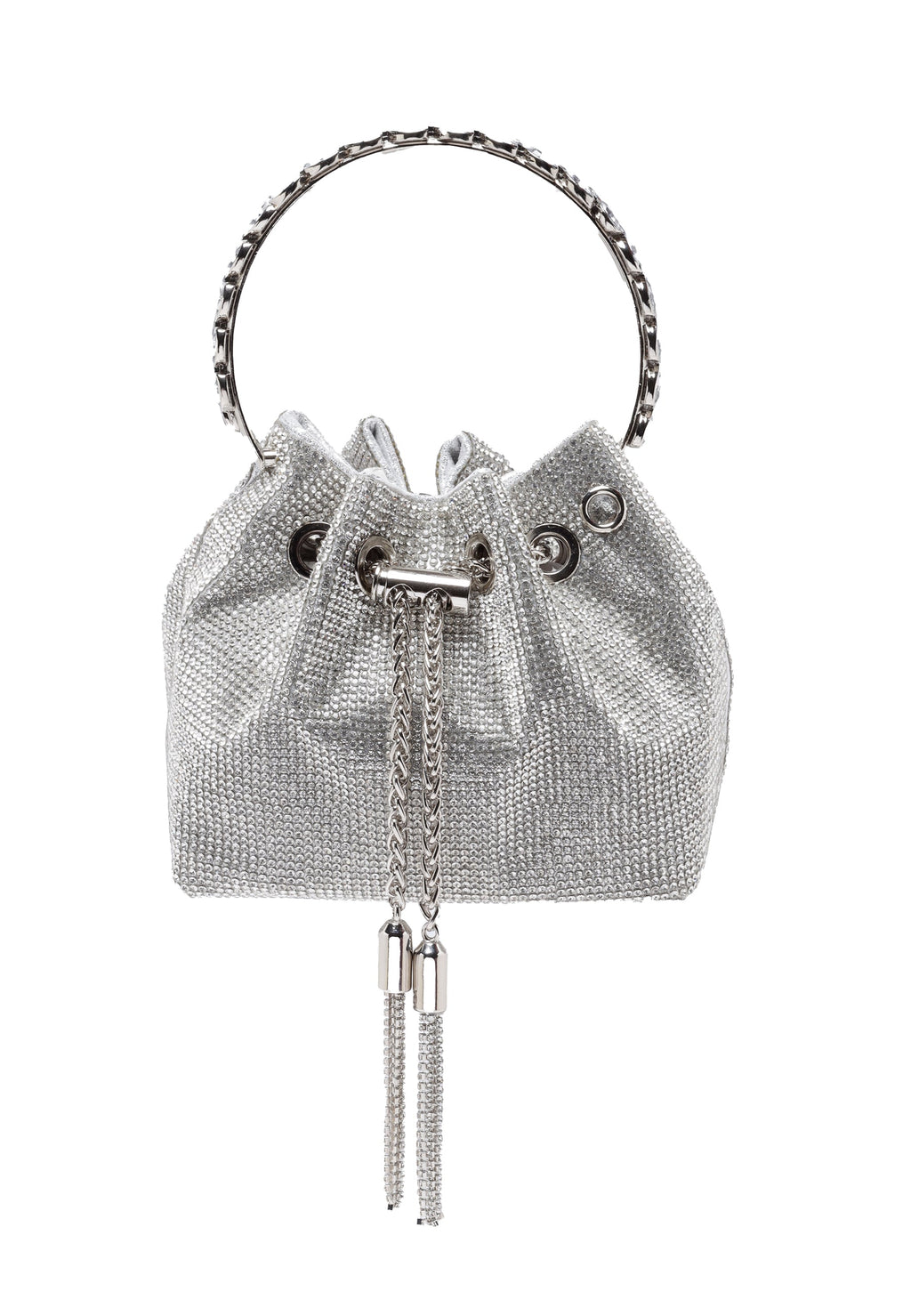 Silver Crystal Studded Shoulder Clutch