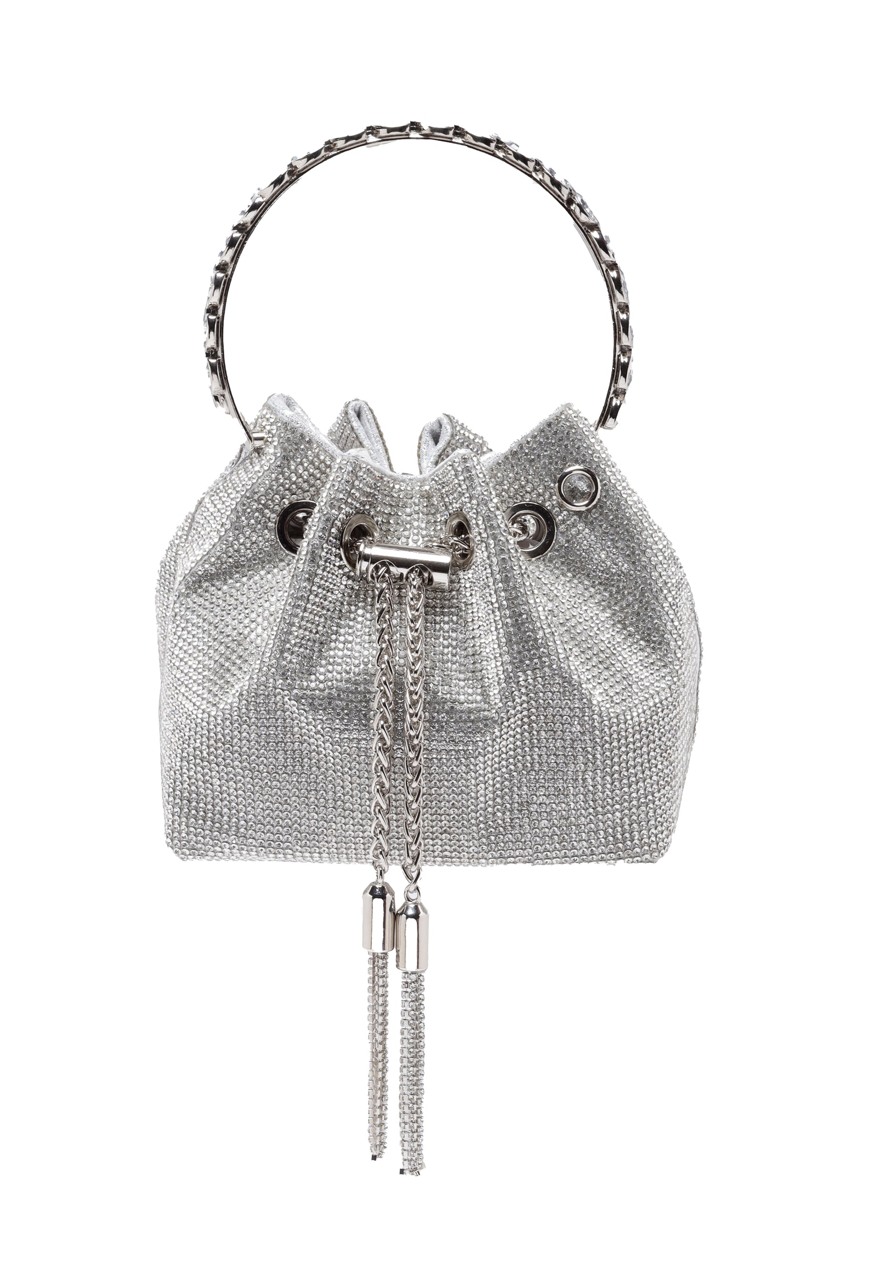 Silver Crystal Studded Shoulder Clutch
