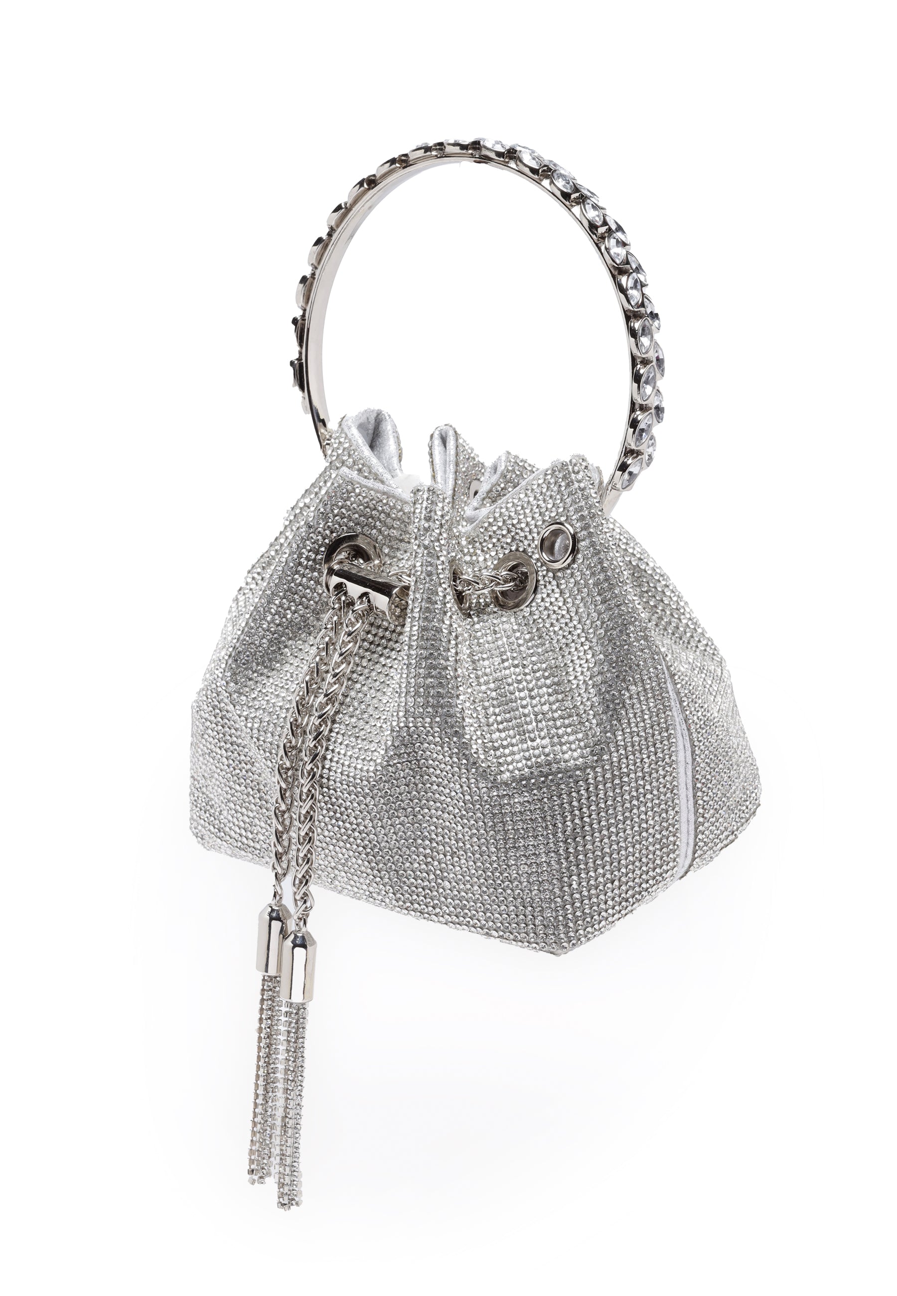 Silver Crystal Studded Shoulder Clutch