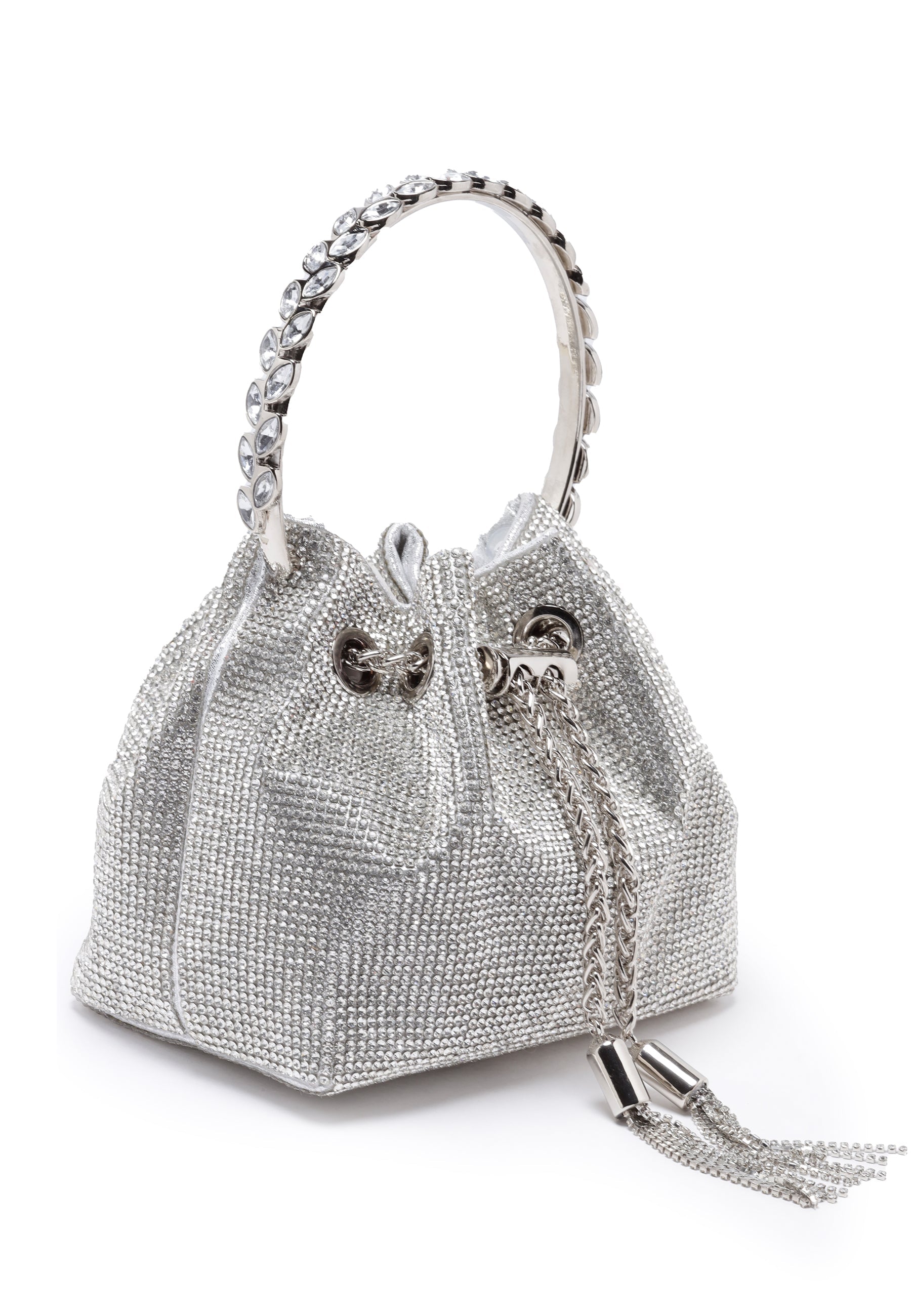 Silver Crystal Studded Shoulder Clutch