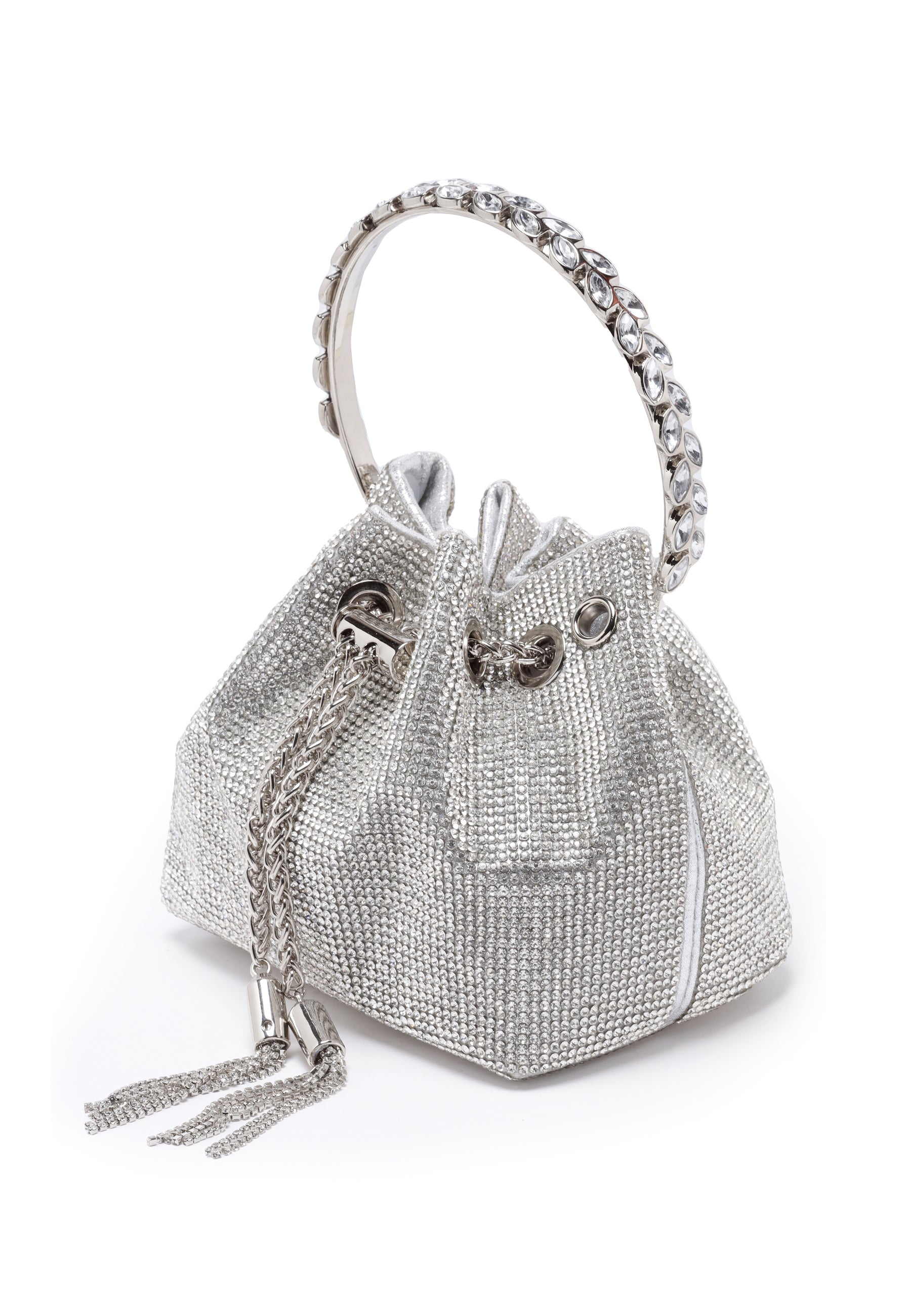 Silver Crystal Studded Shoulder Clutch