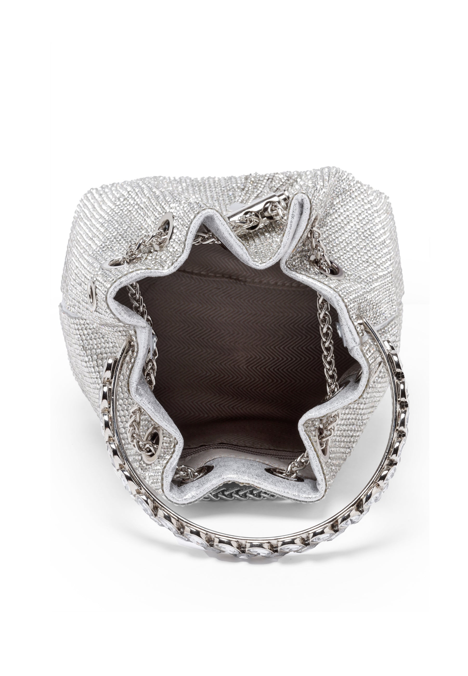 Silver Crystal Studded Shoulder Clutch