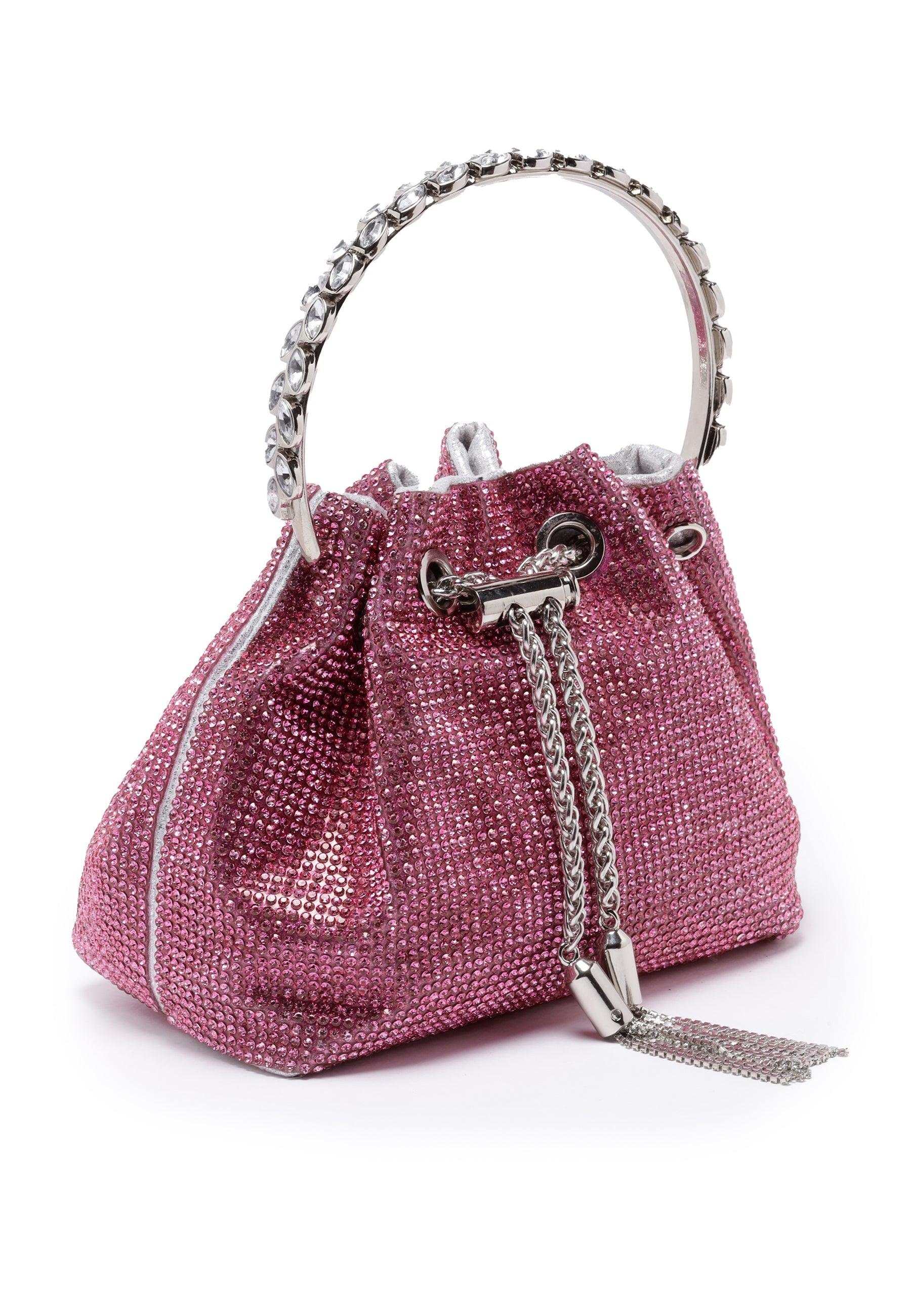 Pink Crystal Studded Shoulder Clutch