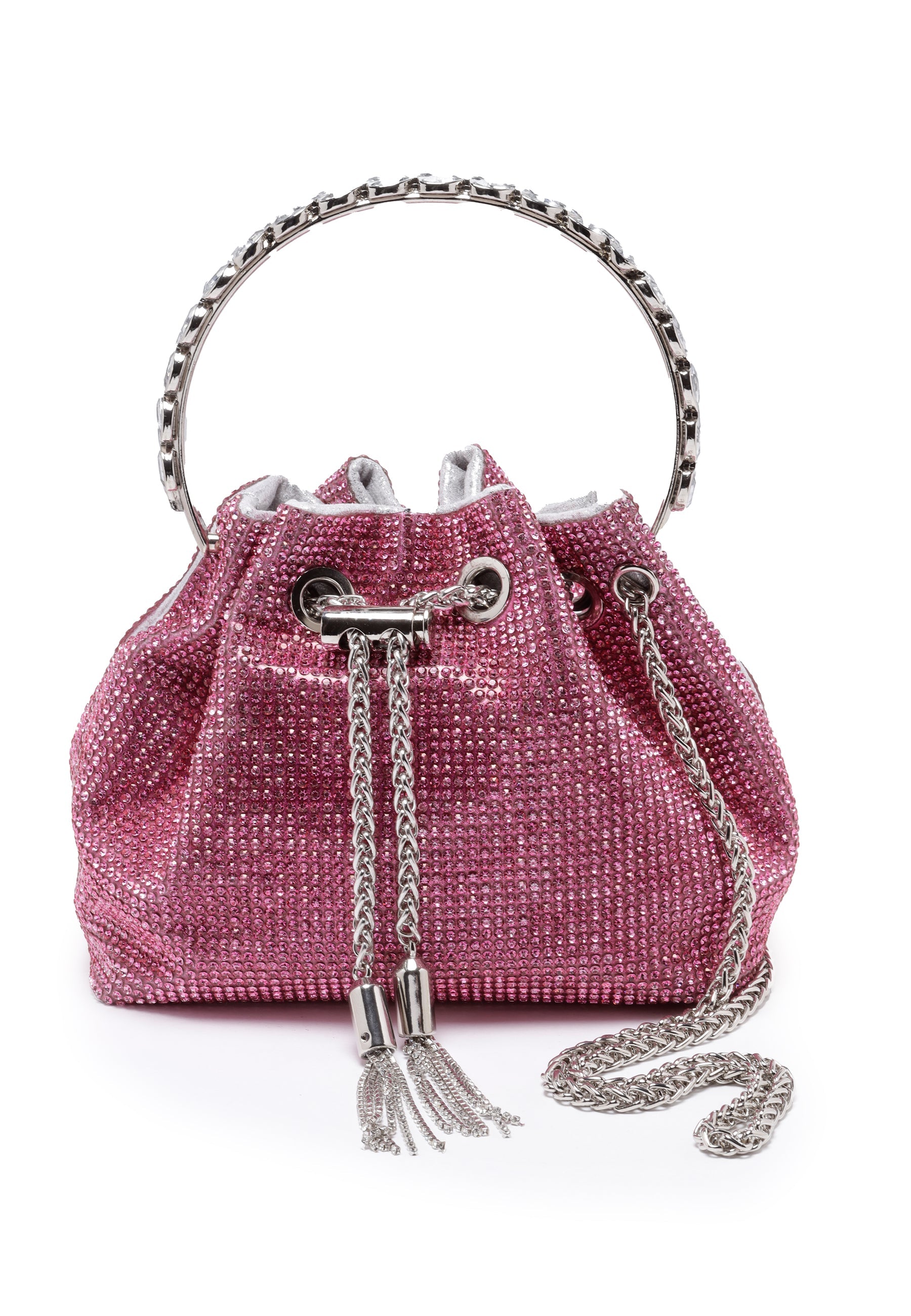 Pink Crystal Studded Shoulder Clutch