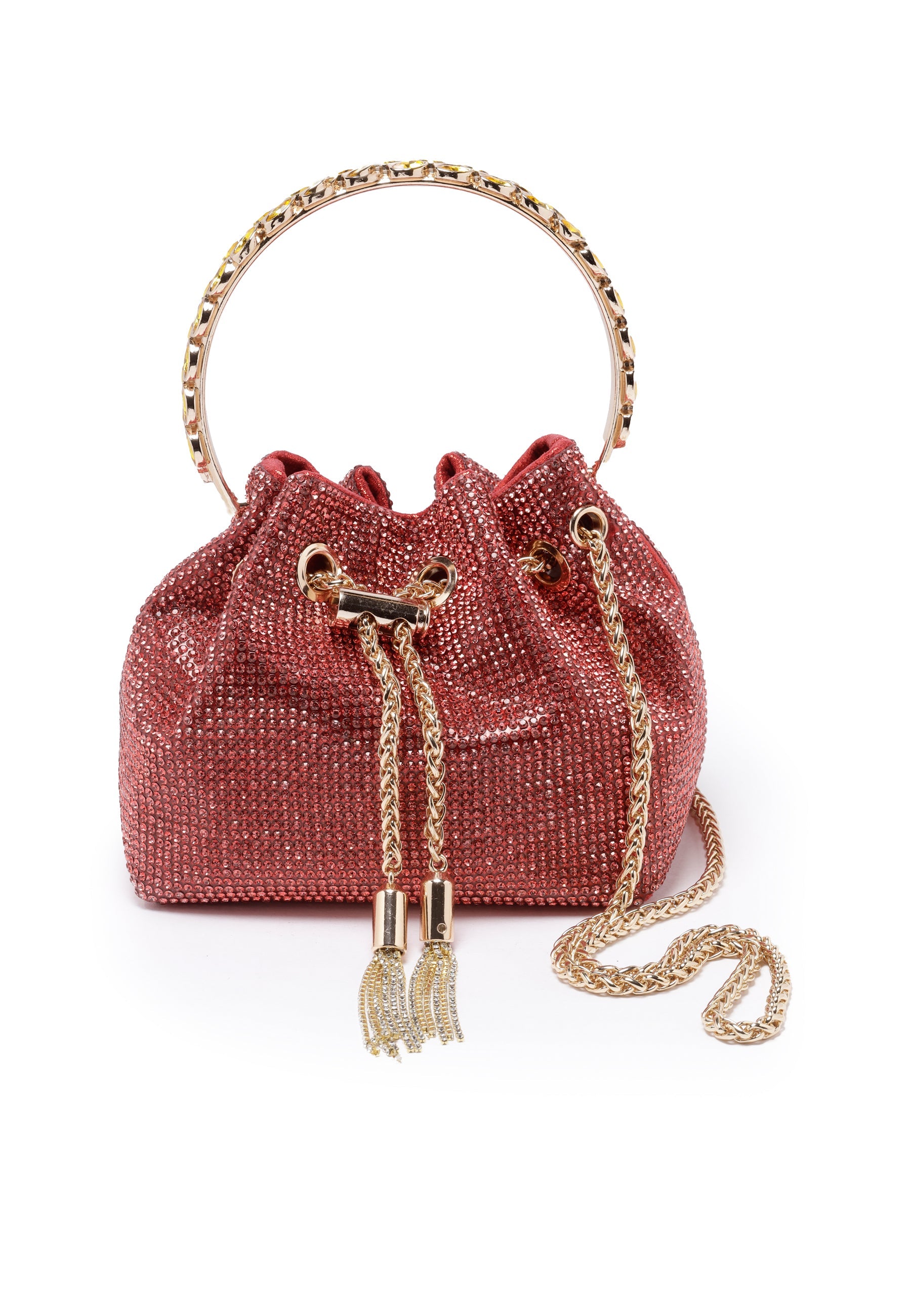 Red Crystal Studded Shoulder Clutch