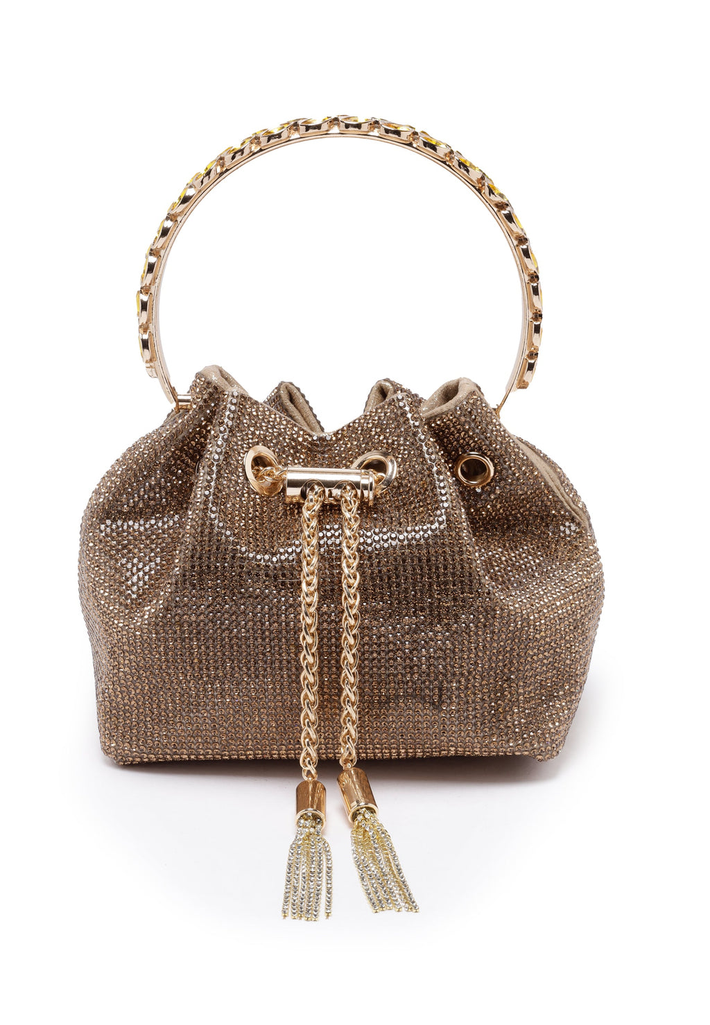 Rose-Gold Crystal Studded Shoulder Clutch