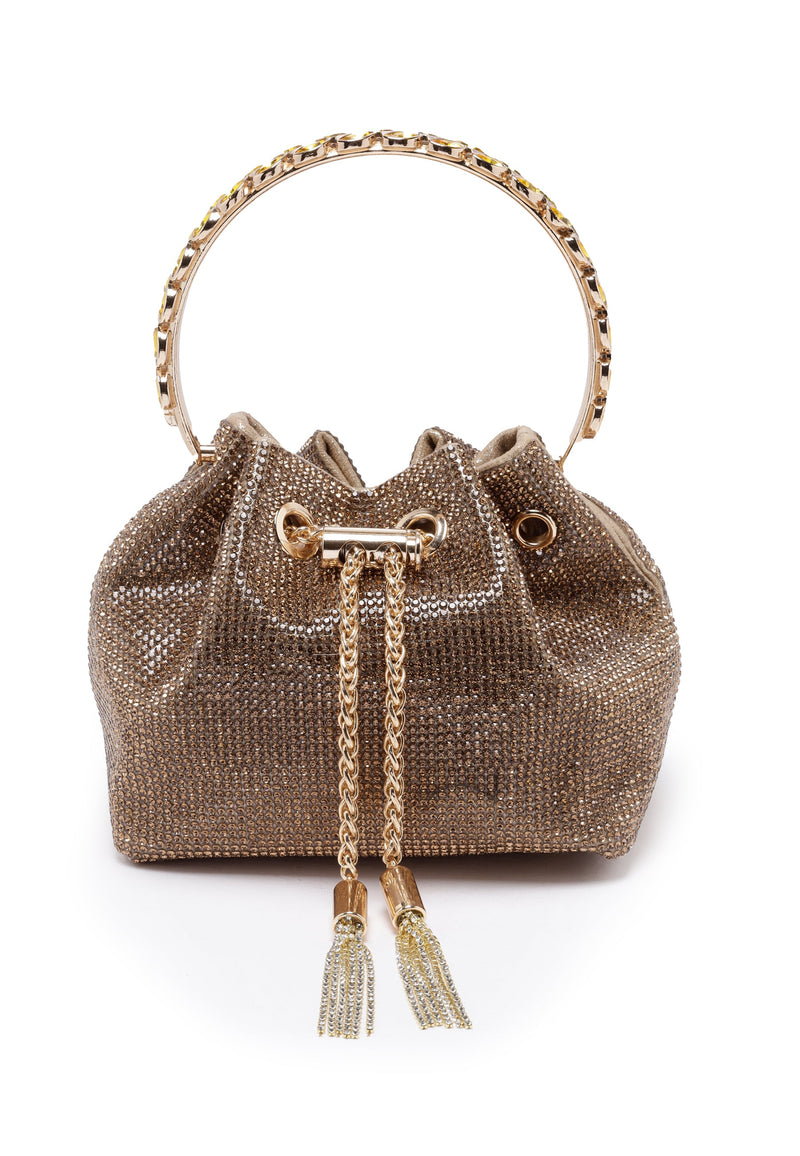 Rose-Gold Crystal Studded Shoulder Clutch