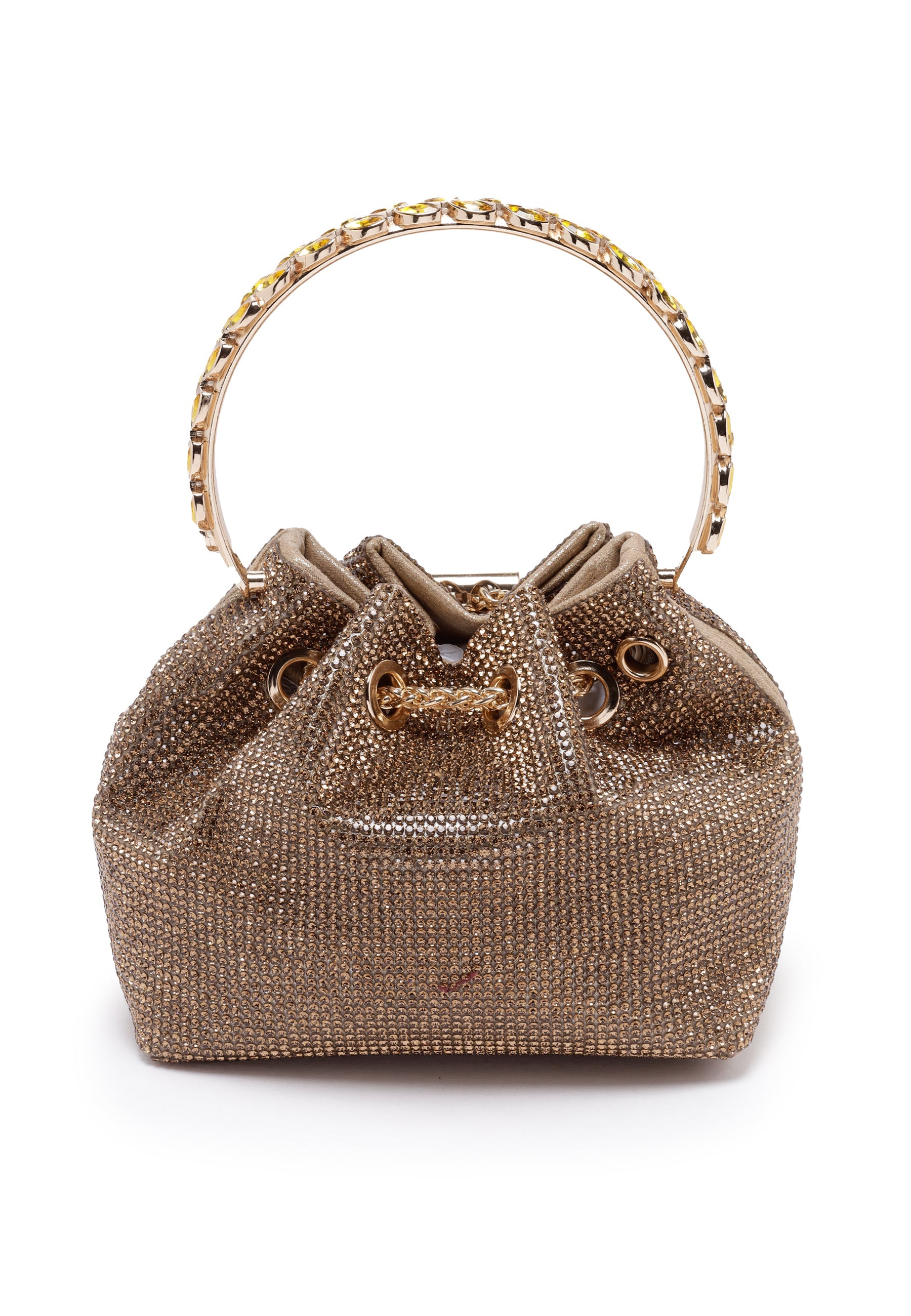 Rose-Gold Crystal Studded Shoulder Clutch