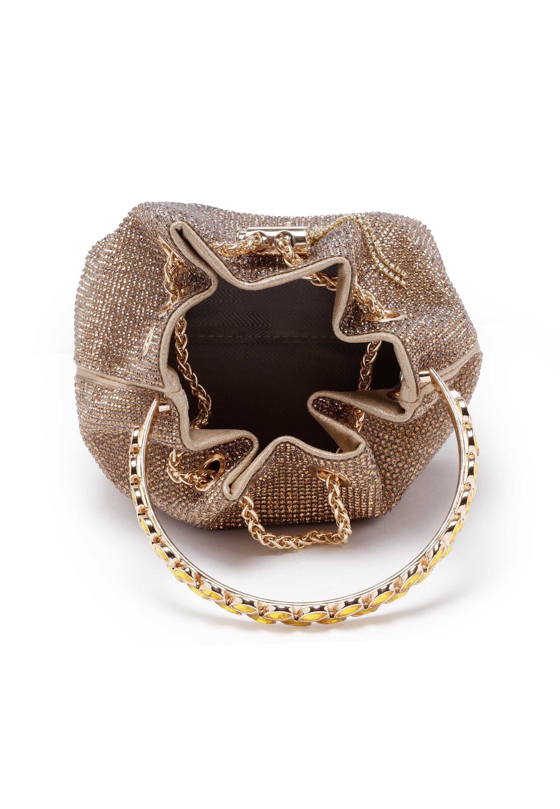 Rose-Gold Crystal Studded Shoulder Clutch
