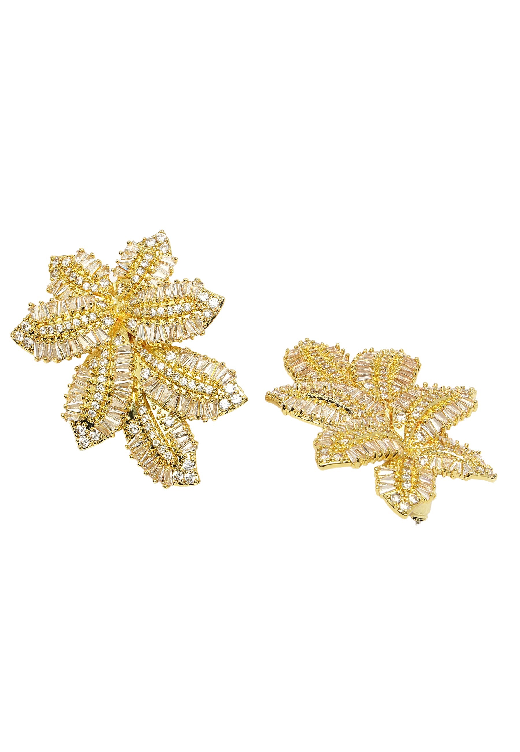 Cubic Zirconia Yellow Finish Leaf Studs