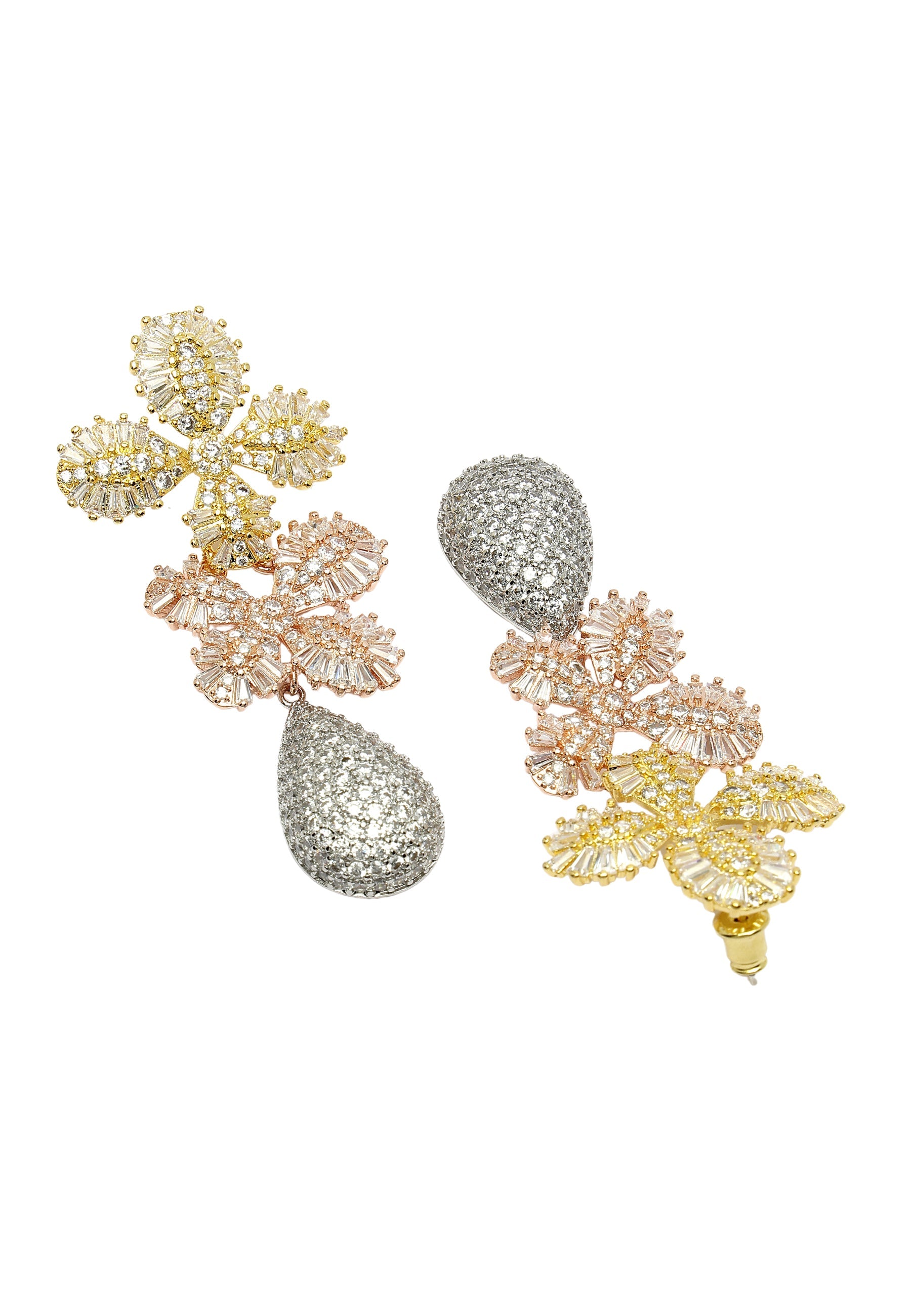 Cubic Zirconia Dual Flower Drop Earrings