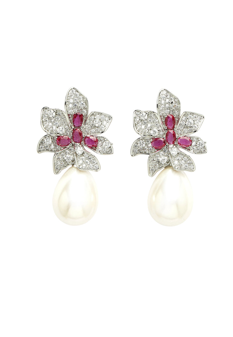 Floral Drop Earrings In Zirconia