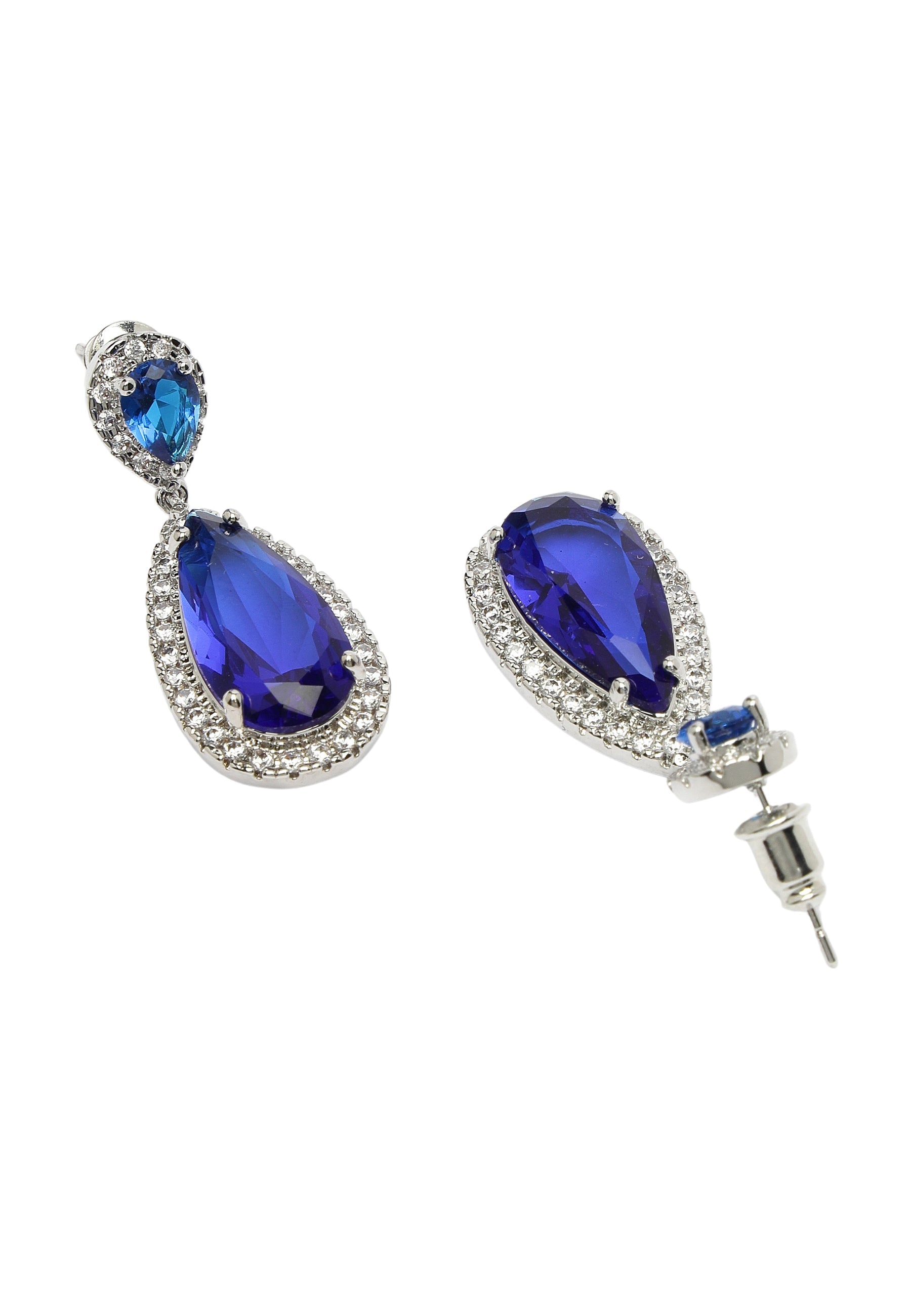 Zirconia Drop Earrings In Blue