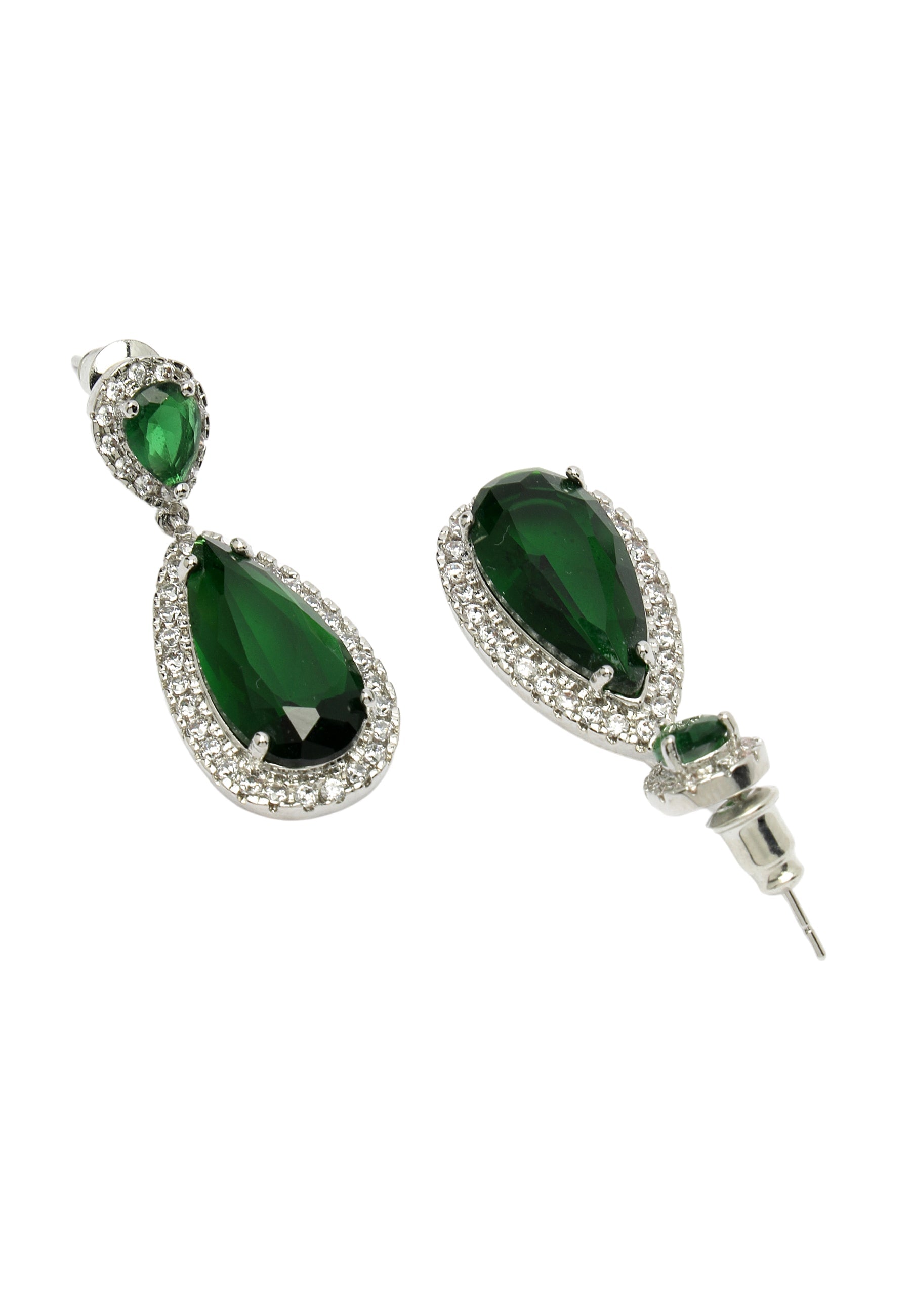 Zirconia Drop Earrings In Green
