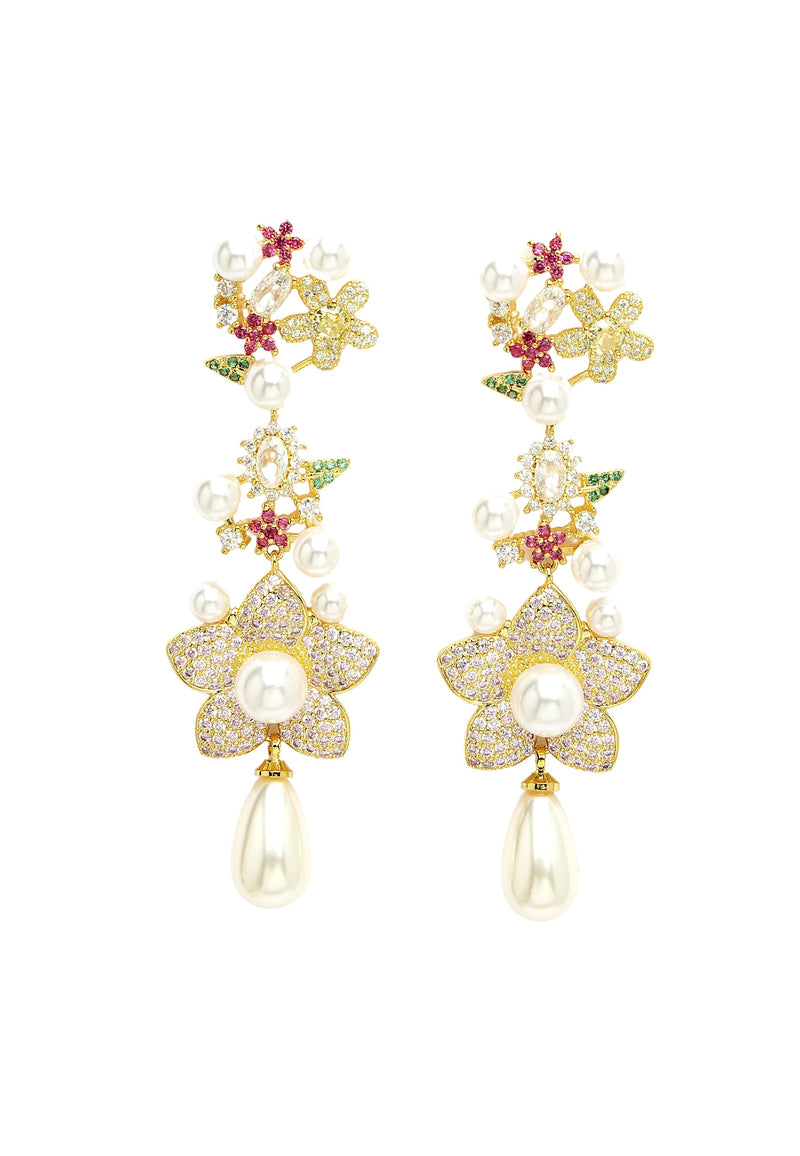 Zirconia Floral Dangle Earrings