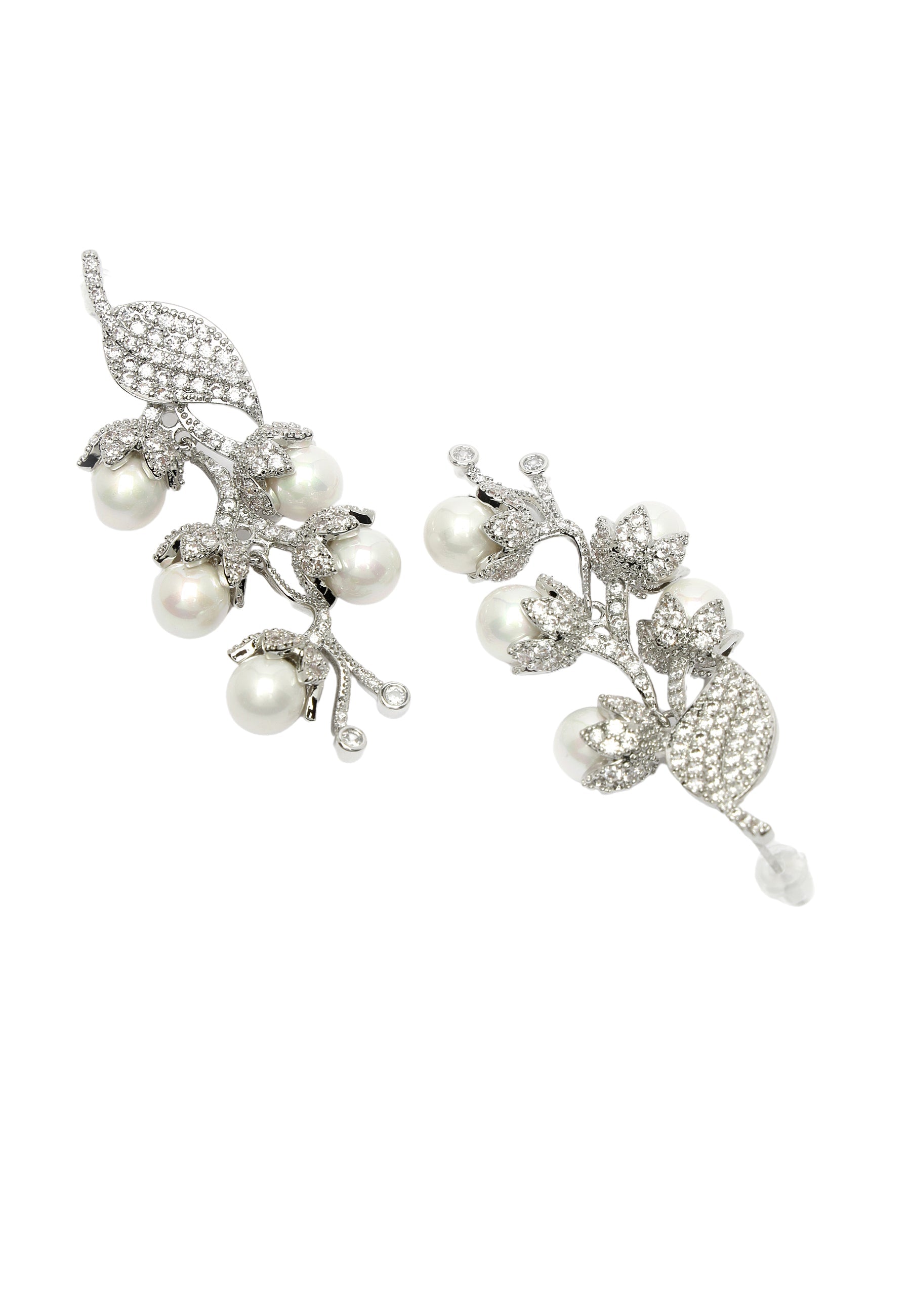 Cubic Zirconia Leaf Cluster Earrings
