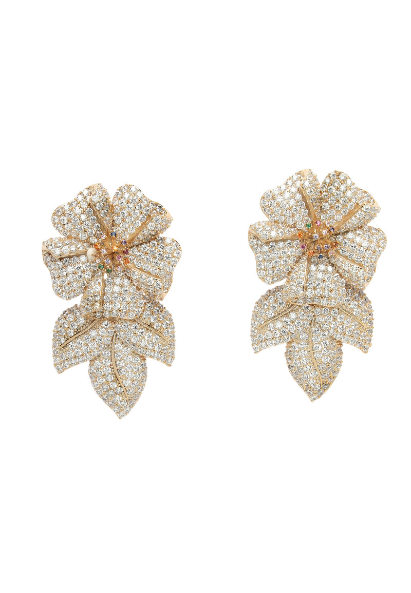 Gleaming Flower And Leaf Earrings