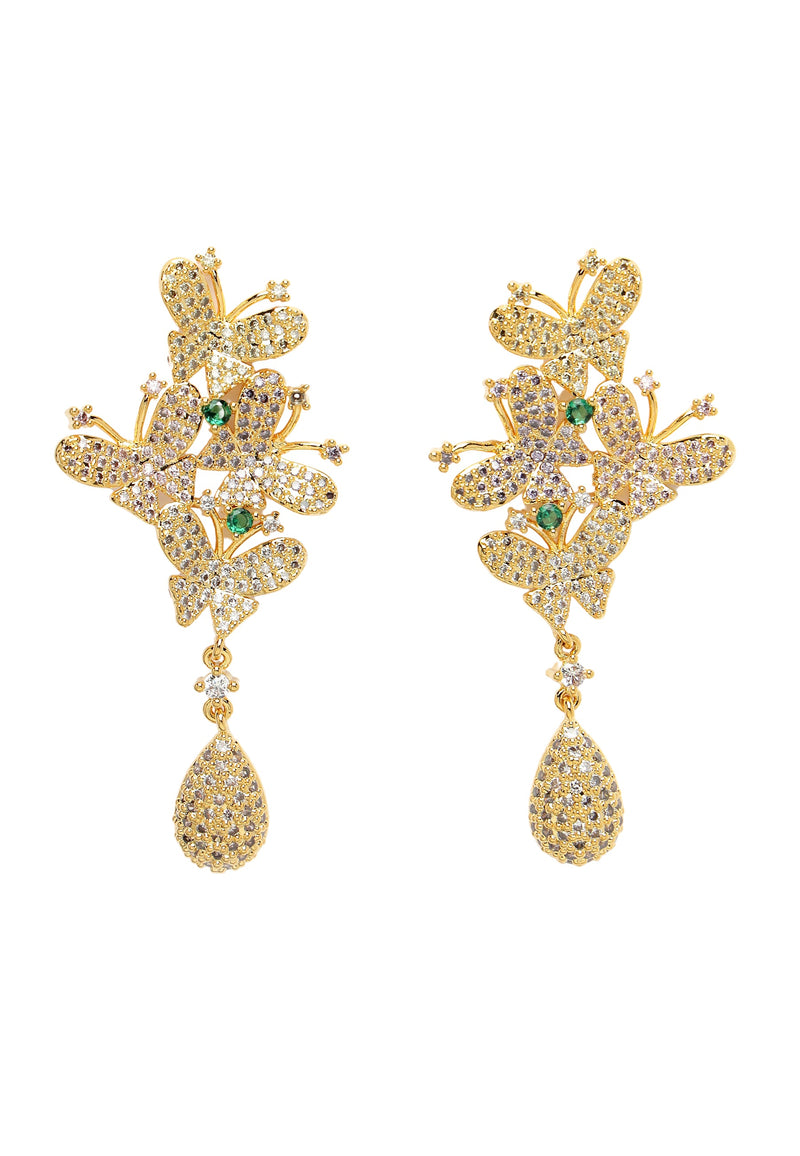 Gleaming Cubic Zirconia Butterfly Drop Earrings
