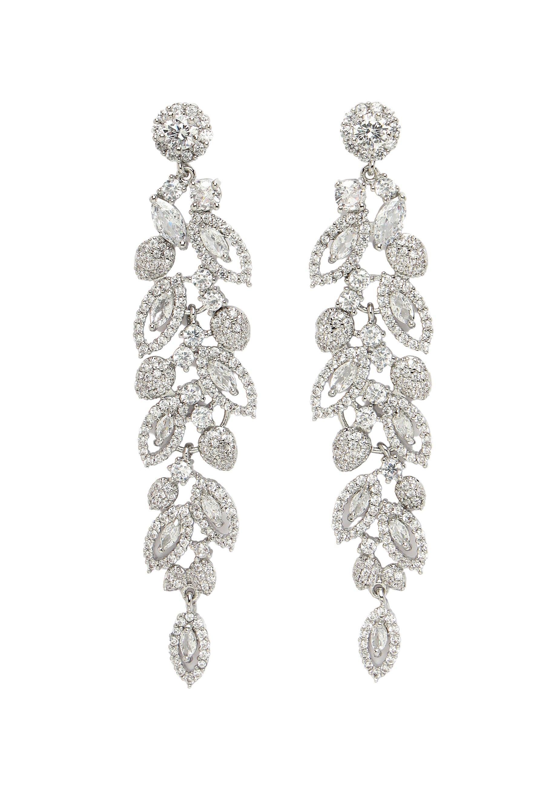 Long Silver Leaf Earrings