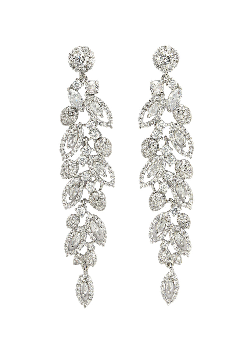 Long Silver Leaf Earrings