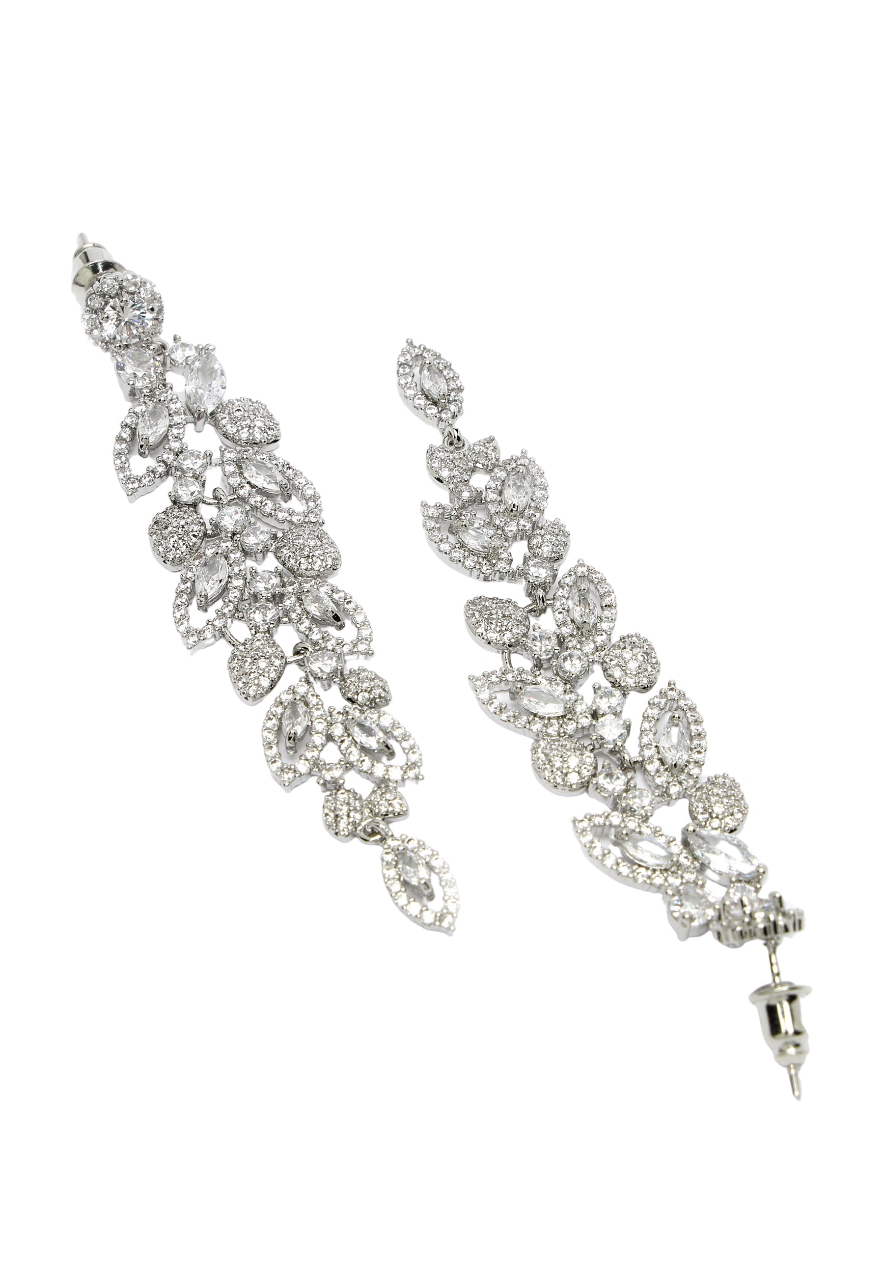 Long Silver Leaf Earrings