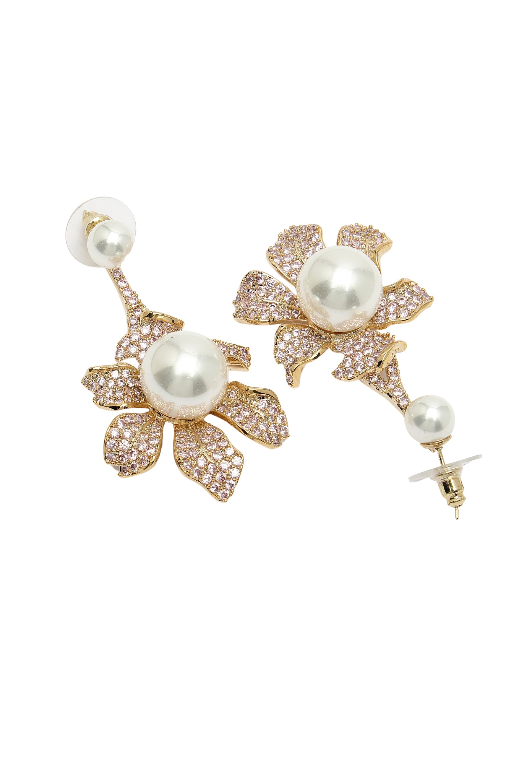 Cubic Zirconia Blooming Pearl Floral Earrings