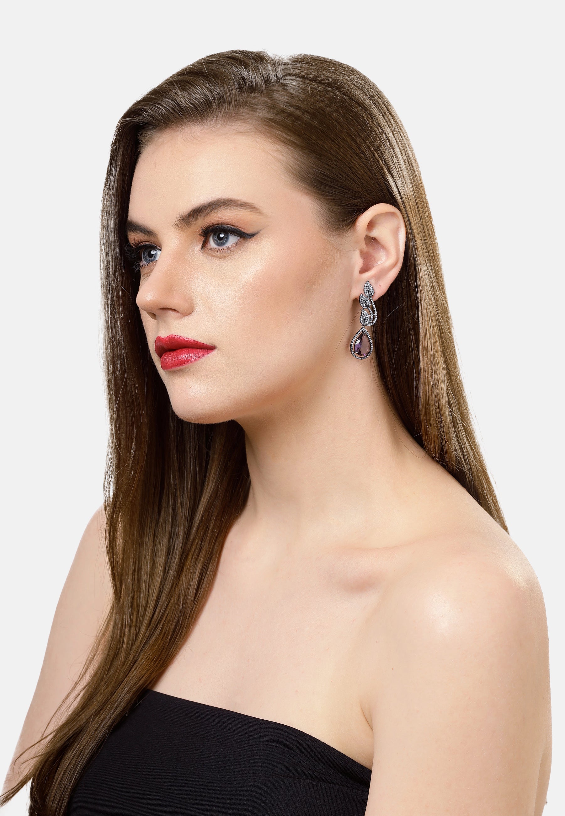 Contemporary Leaf-shaped Purple Earrings
