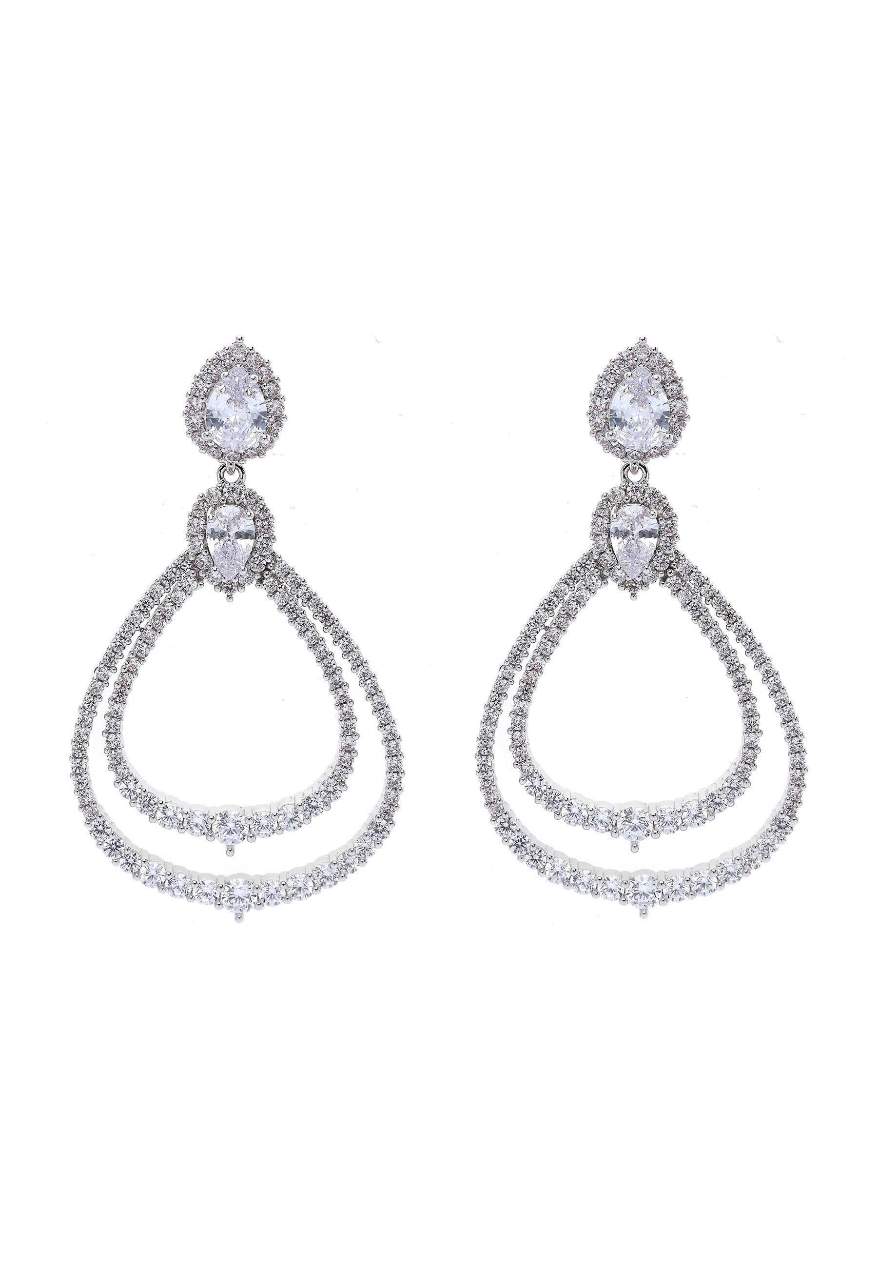 Silver Double Hoop Dangle Earrings