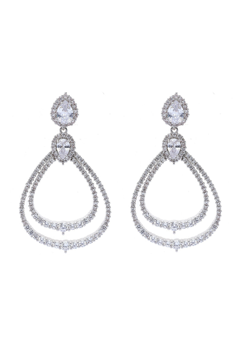 Silver Double Hoop Dangle Earrings
