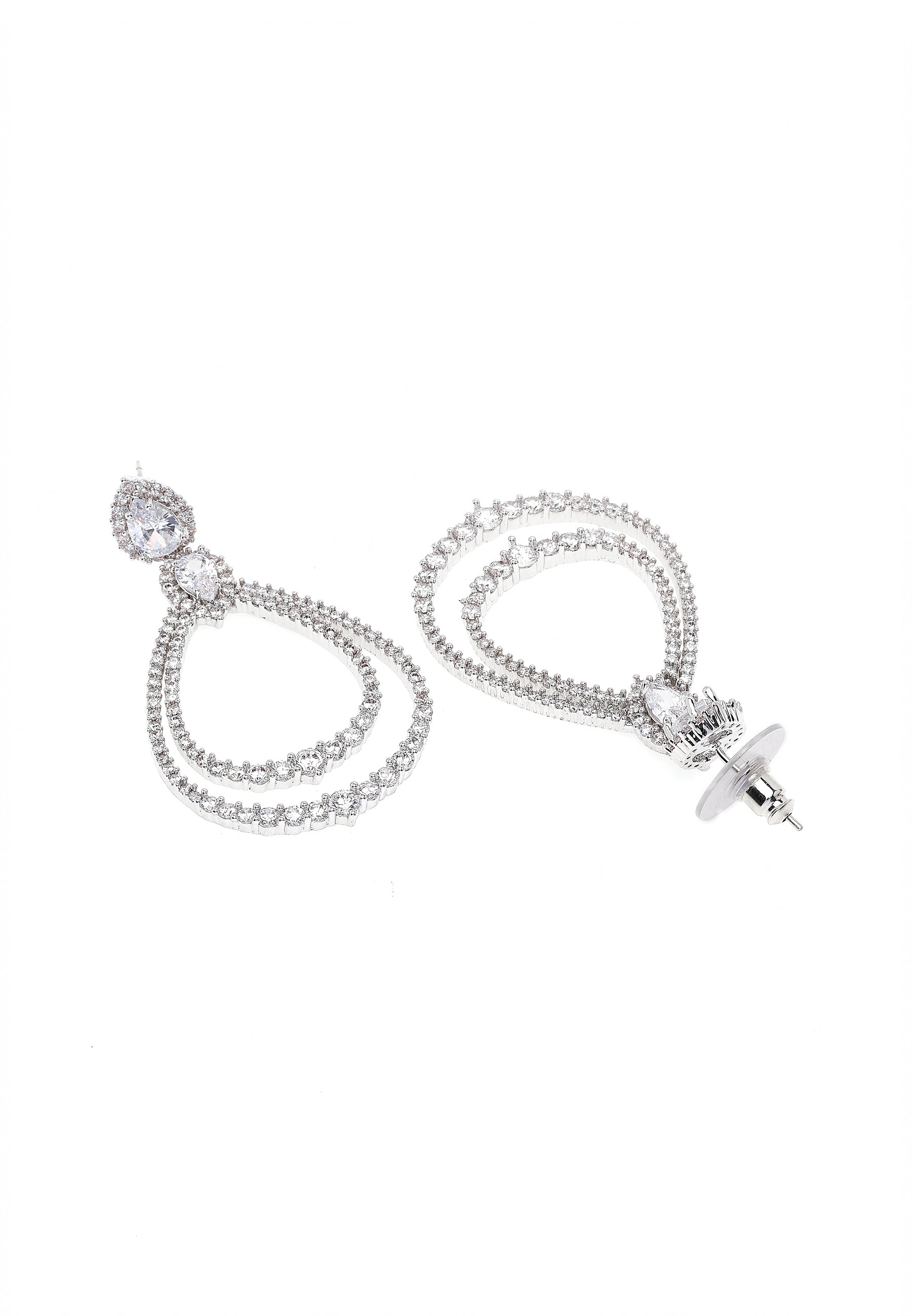 Silver Double Hoop Dangle Earrings