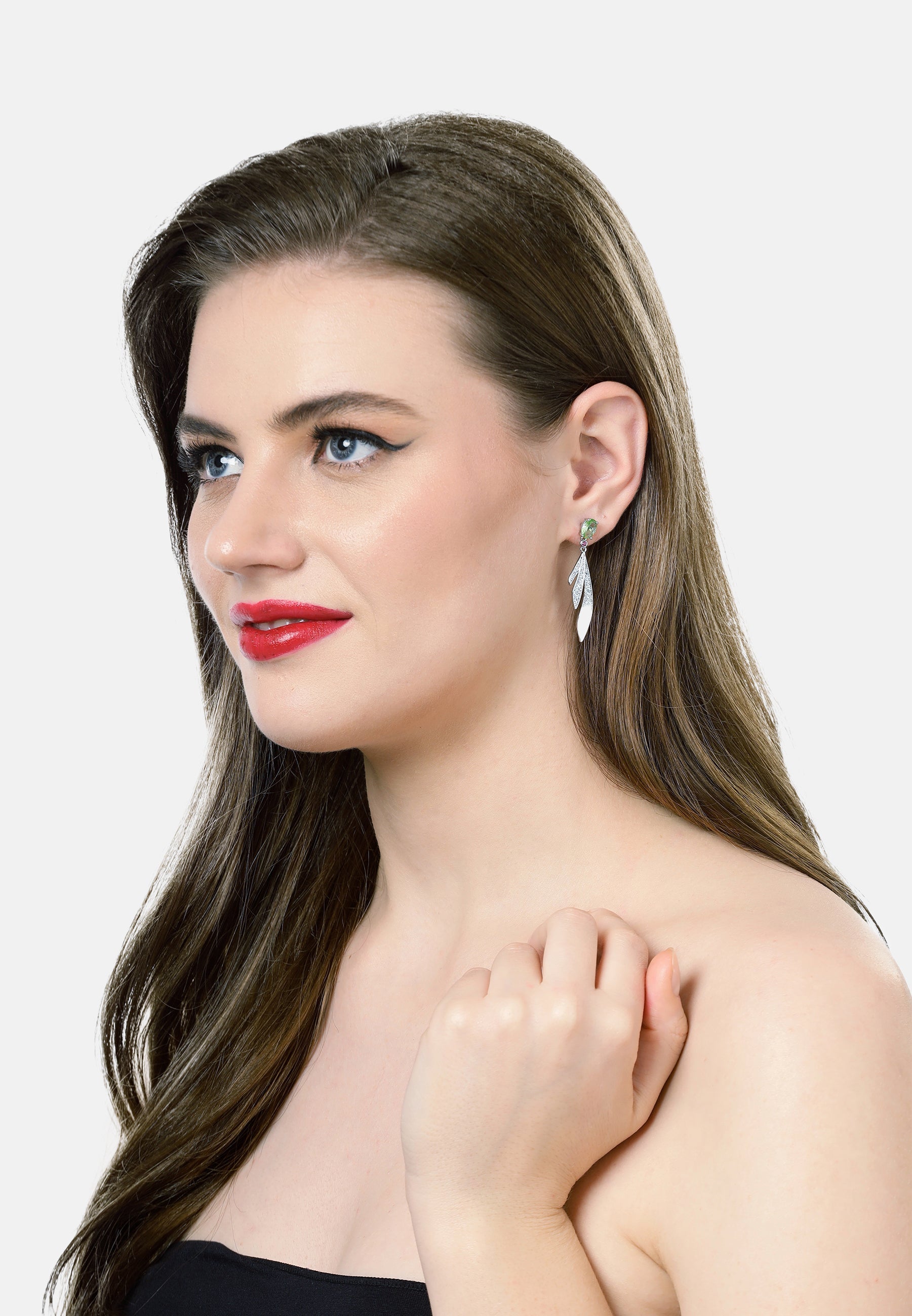 Silver colored Feather Drop Earrings