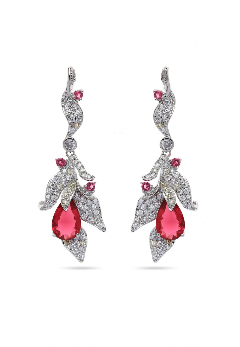 Red Leaf Motif Drop Earrings