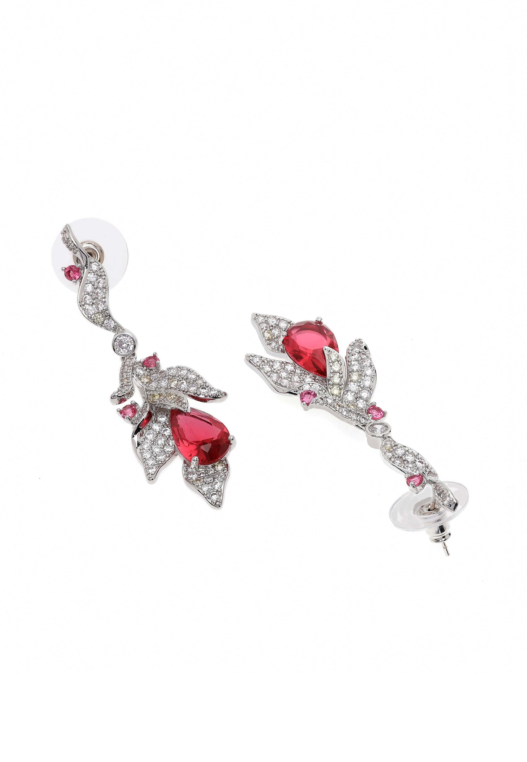 Red Leaf Motif Drop Earrings