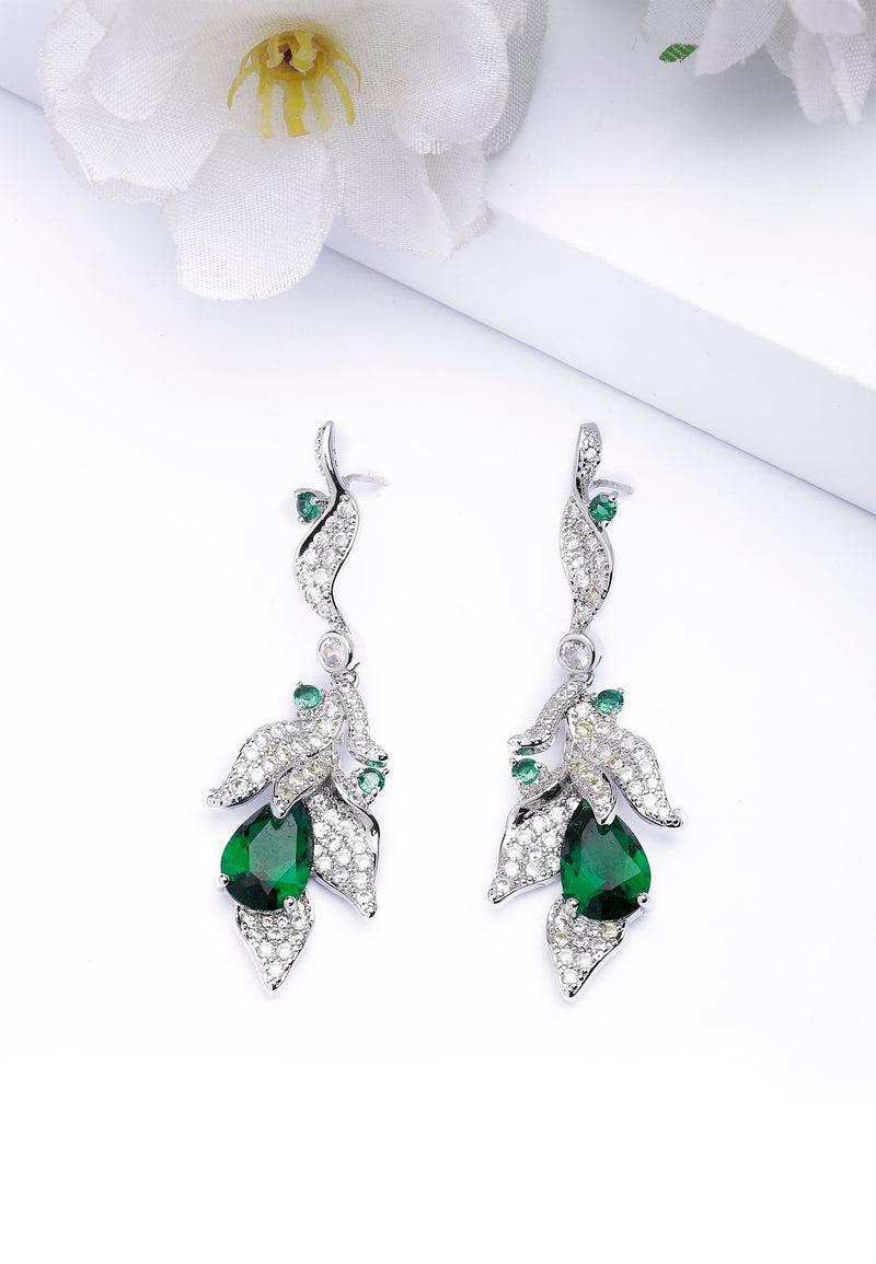 Green Leaf Motif Drop Earrings