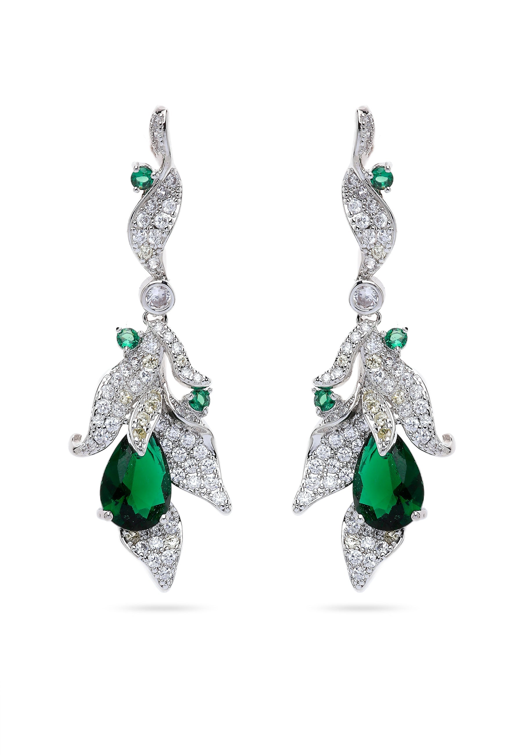 Green Leaf Motif Drop Earrings