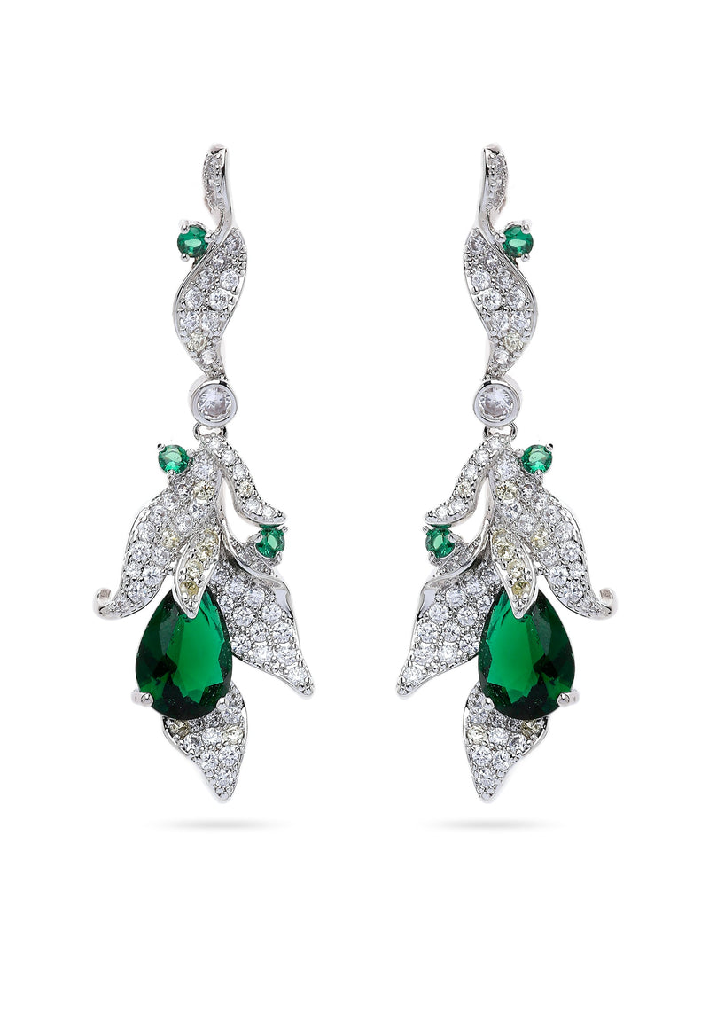 Green Leaf Motif Drop Earrings