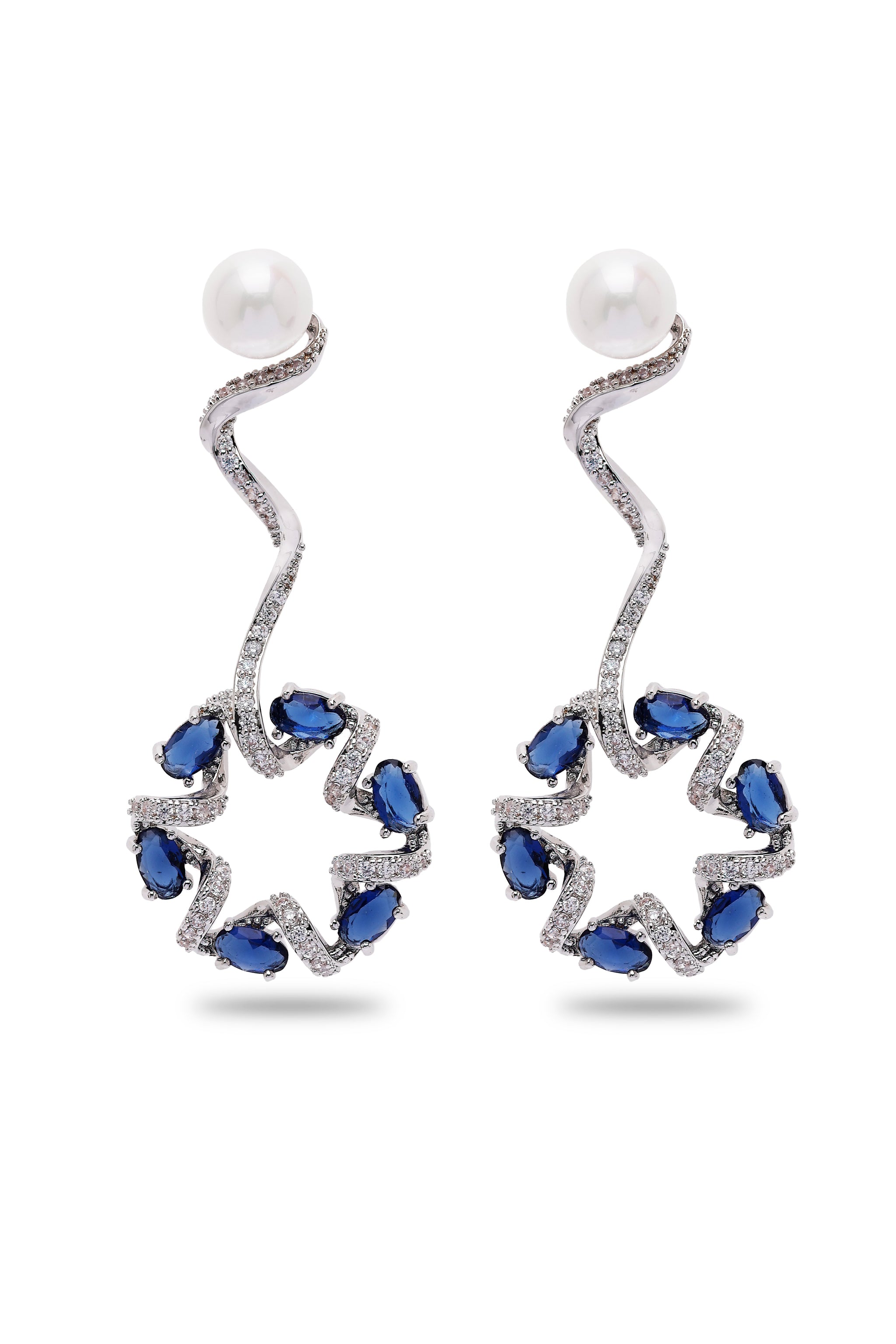 Dainty Dark Blue Swirl Drop Earrings