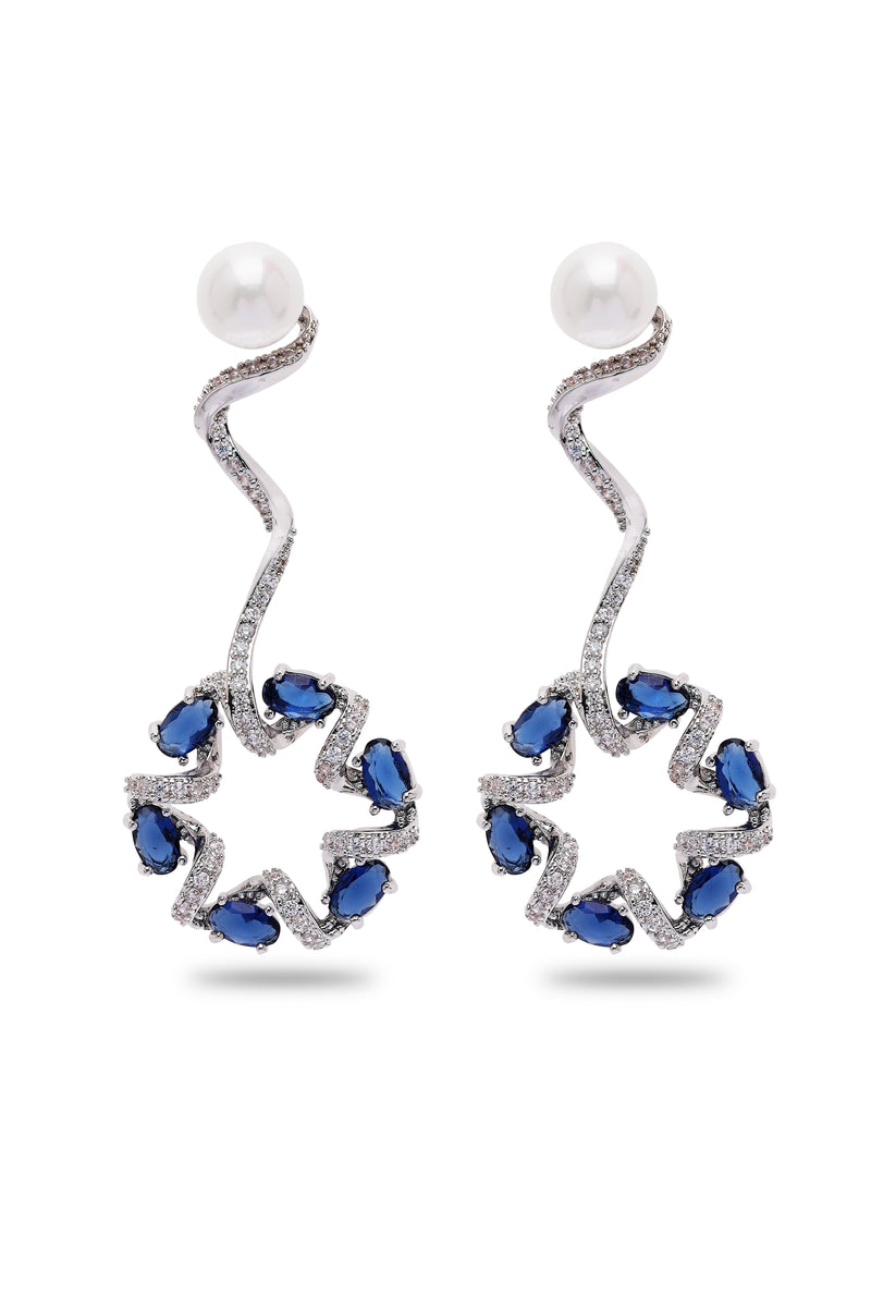 Dainty Dark Blue Swirl Drop Earrings