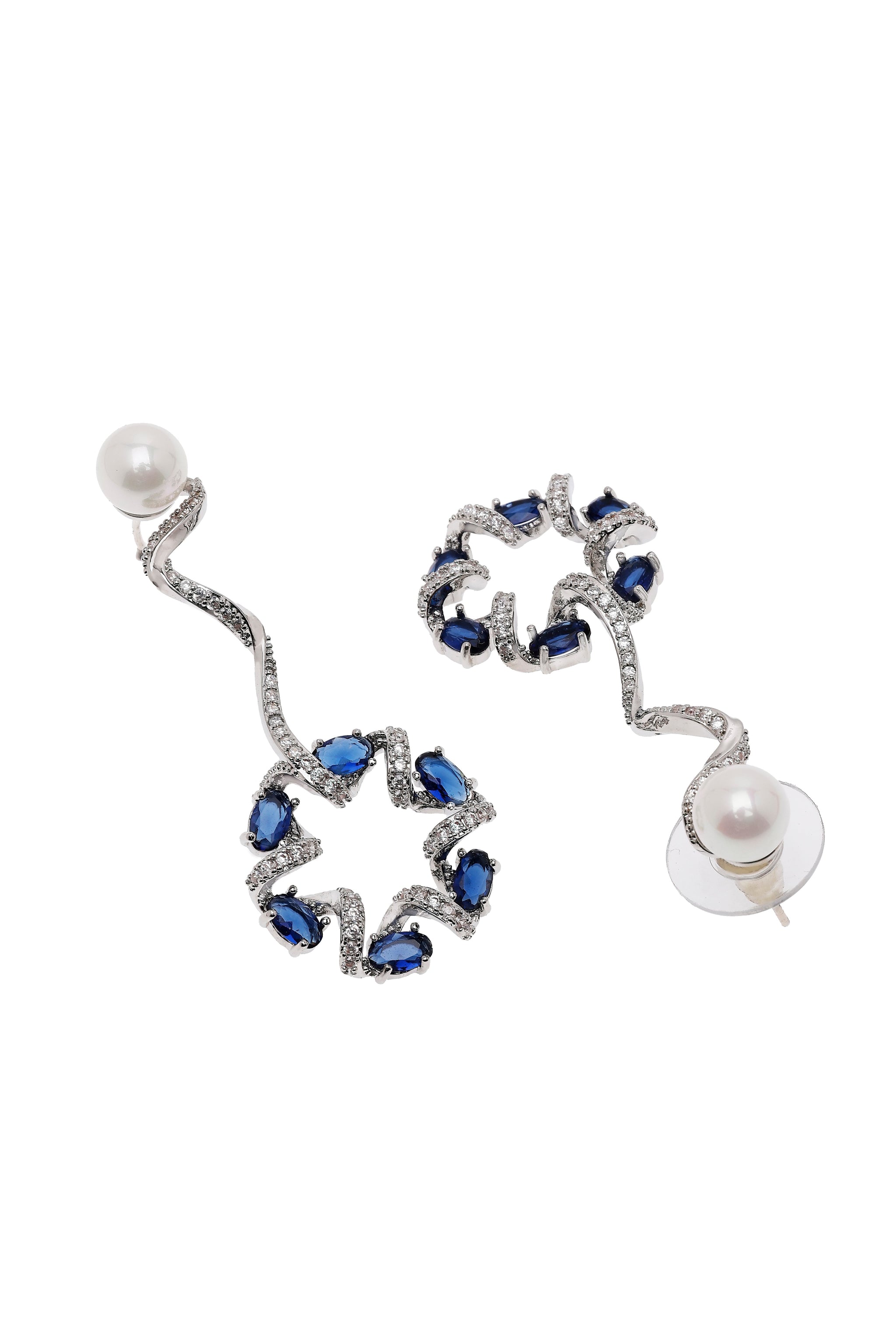 Dainty Dark Blue Swirl Drop Earrings