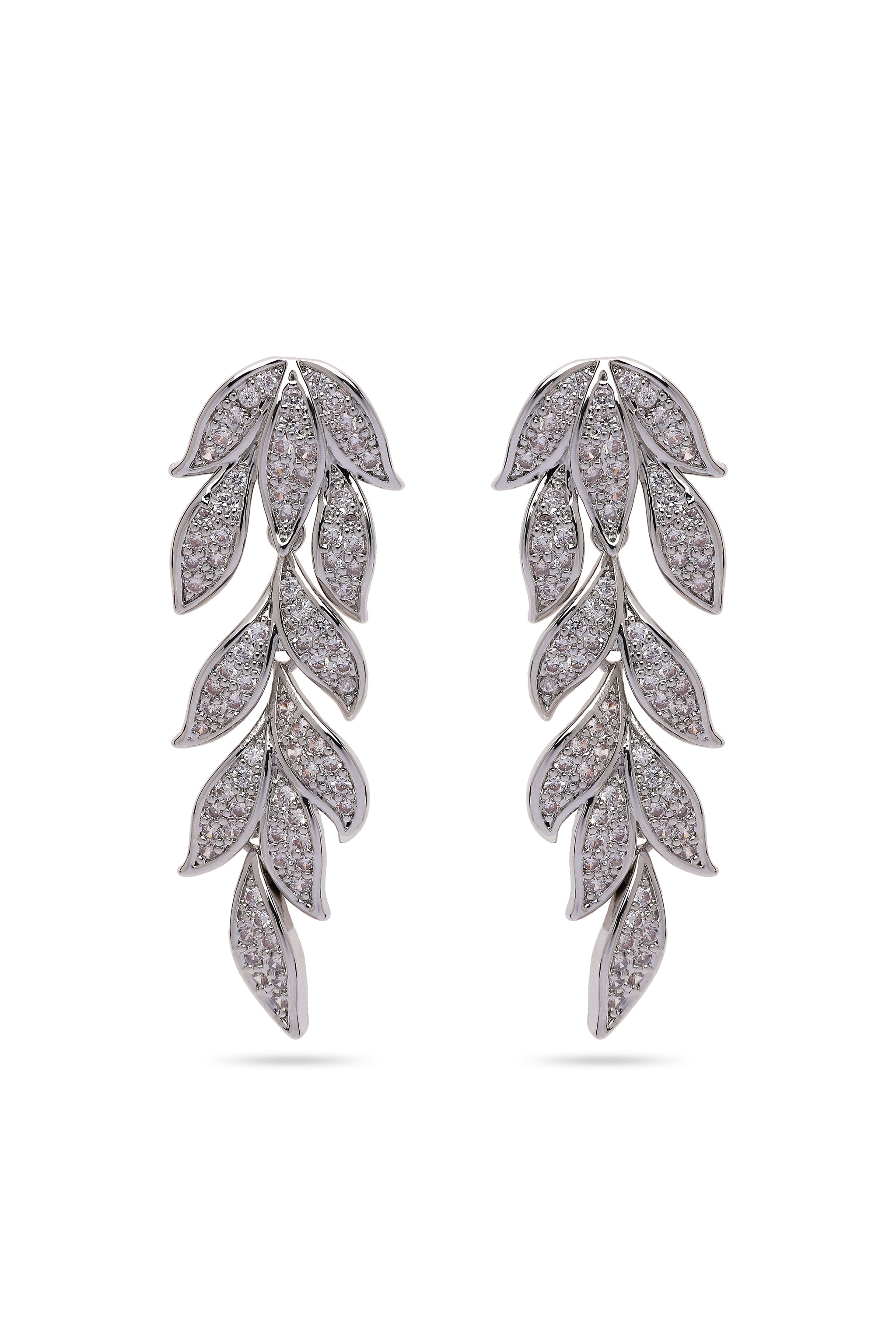 Silver Leafy Cascading Dangle Earrings