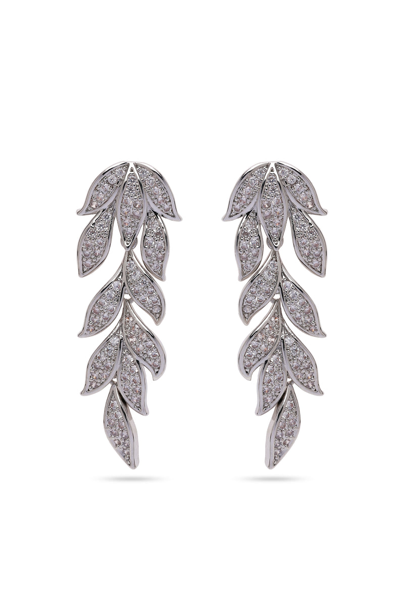 Silver Leafy Cascading Dangle Earrings