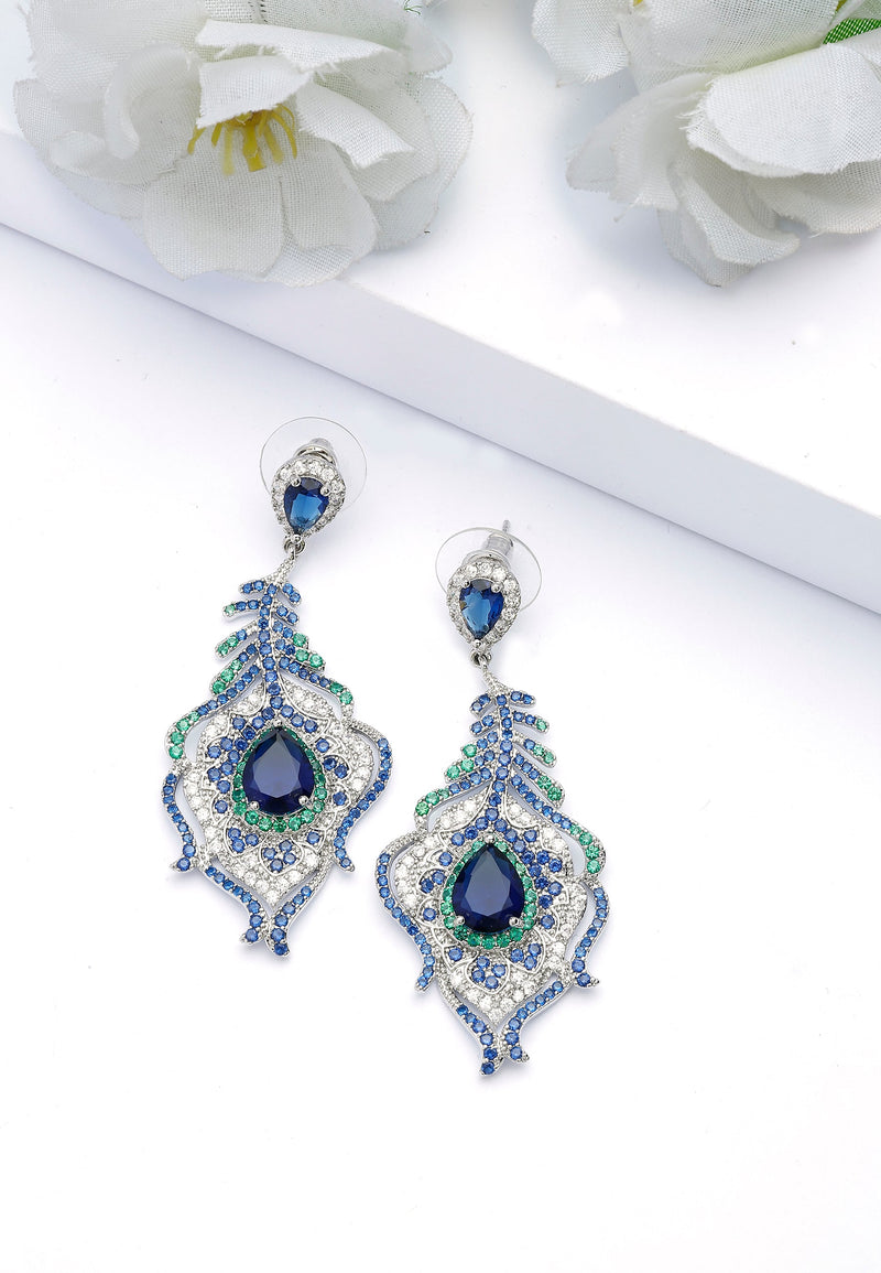 Dark Blue Peacock Feather Earrings