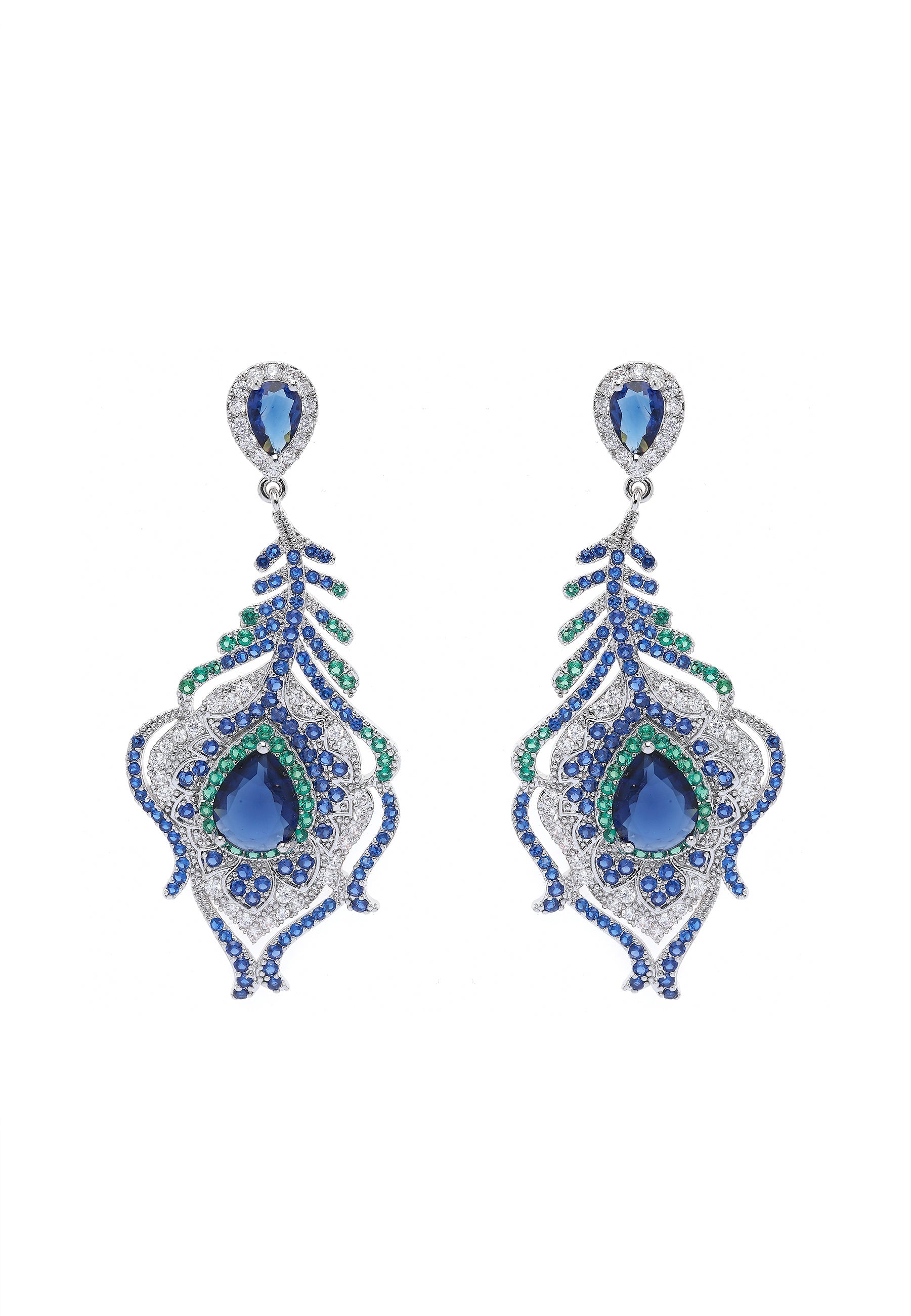 Dark Blue Peacock Feather Earrings