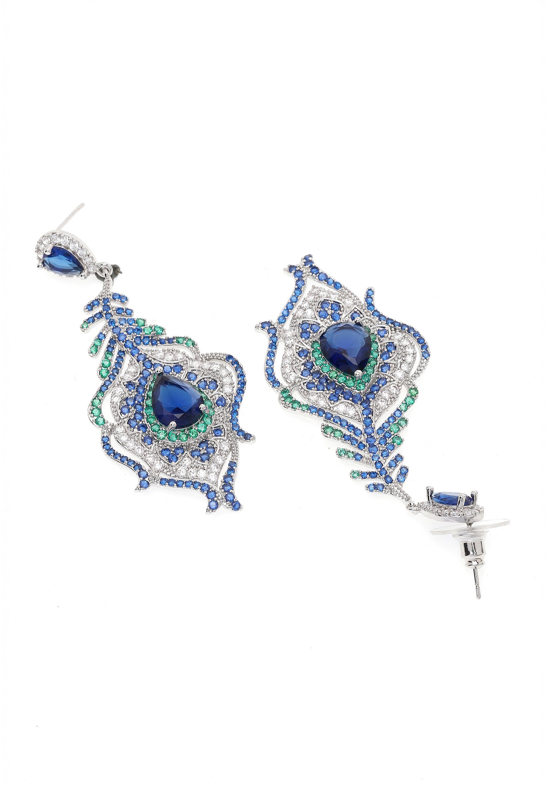 Dark Blue Peacock Feather Earrings