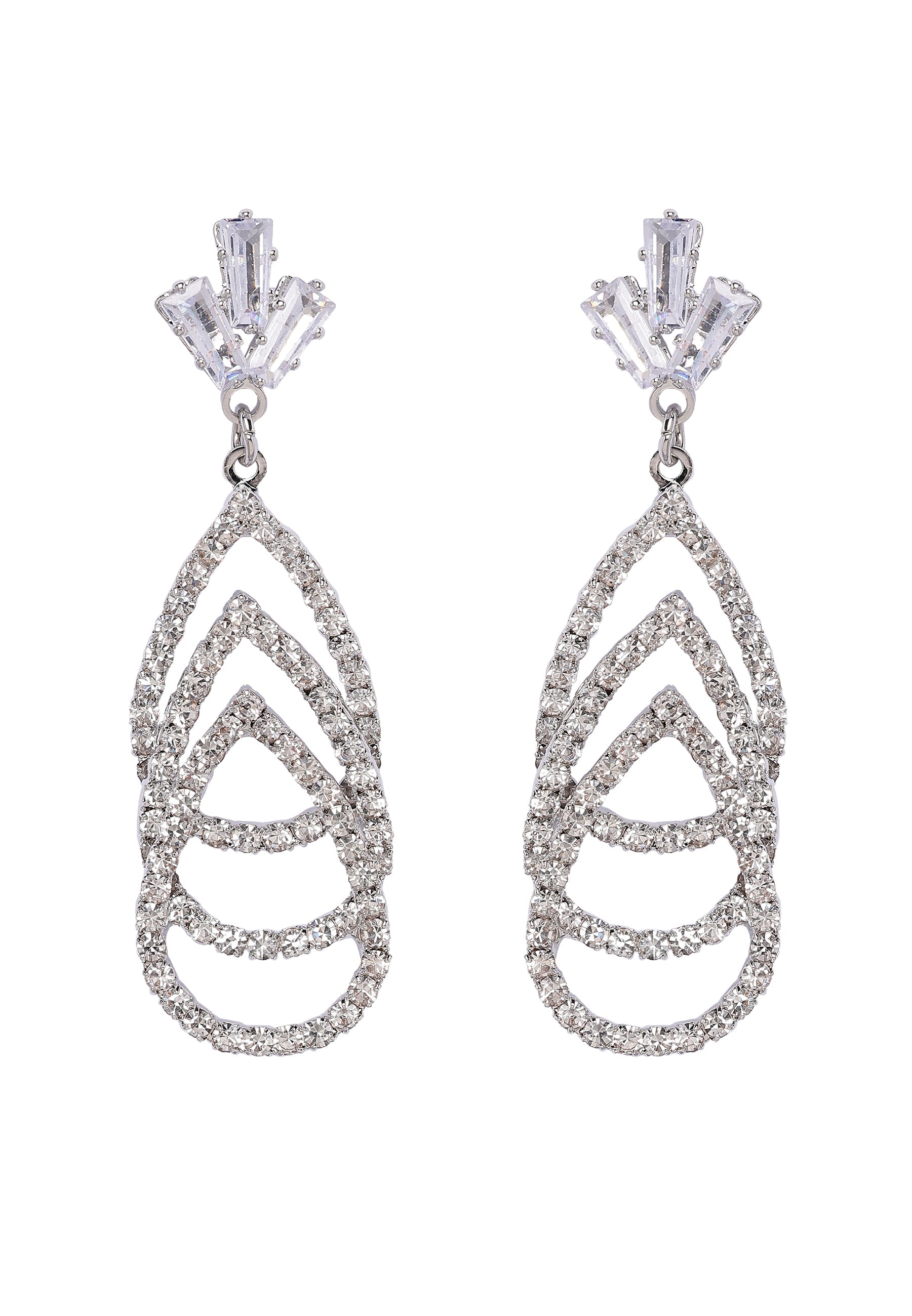 Gleaming Three-Tiered Diamond Drop Earrings