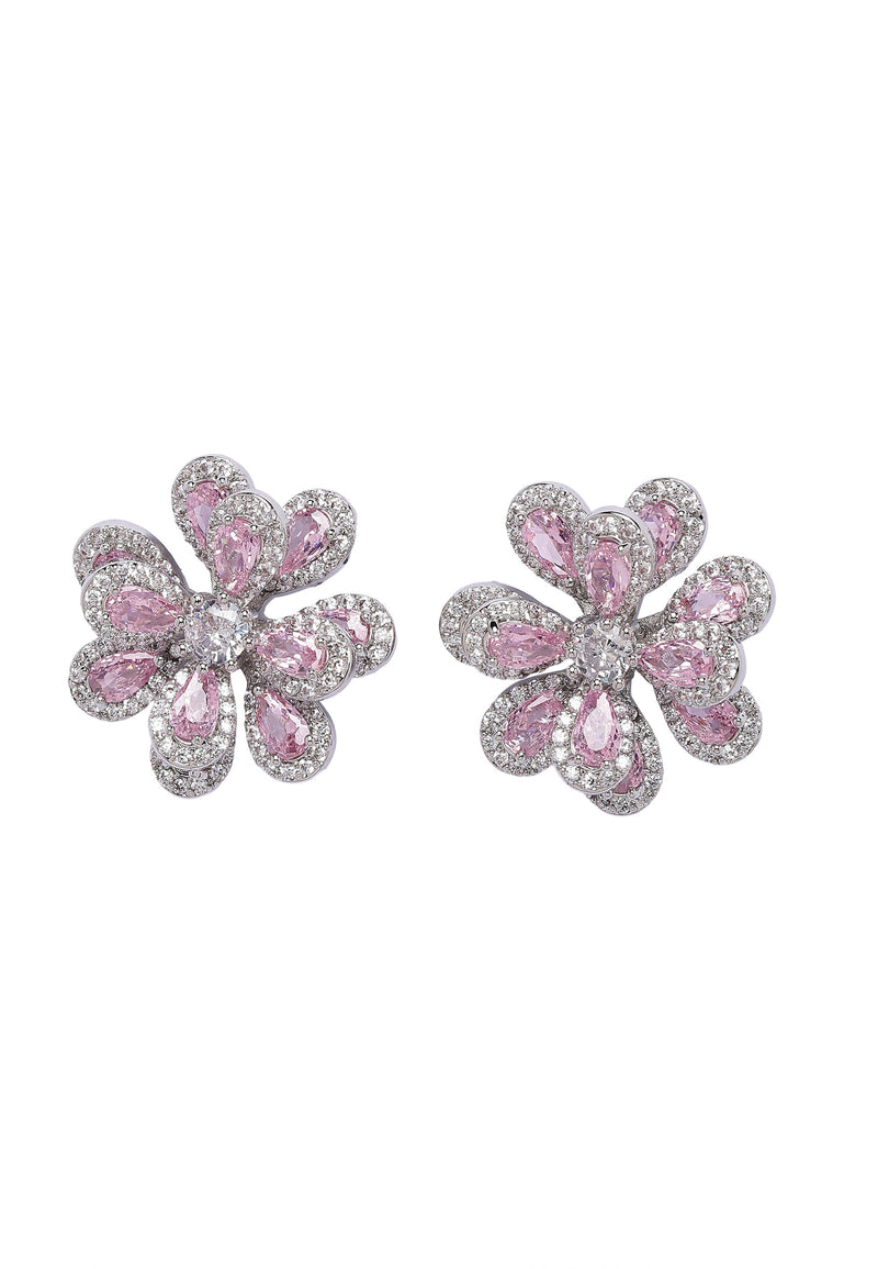 Light Pink sparkling Floral Stud Earrings